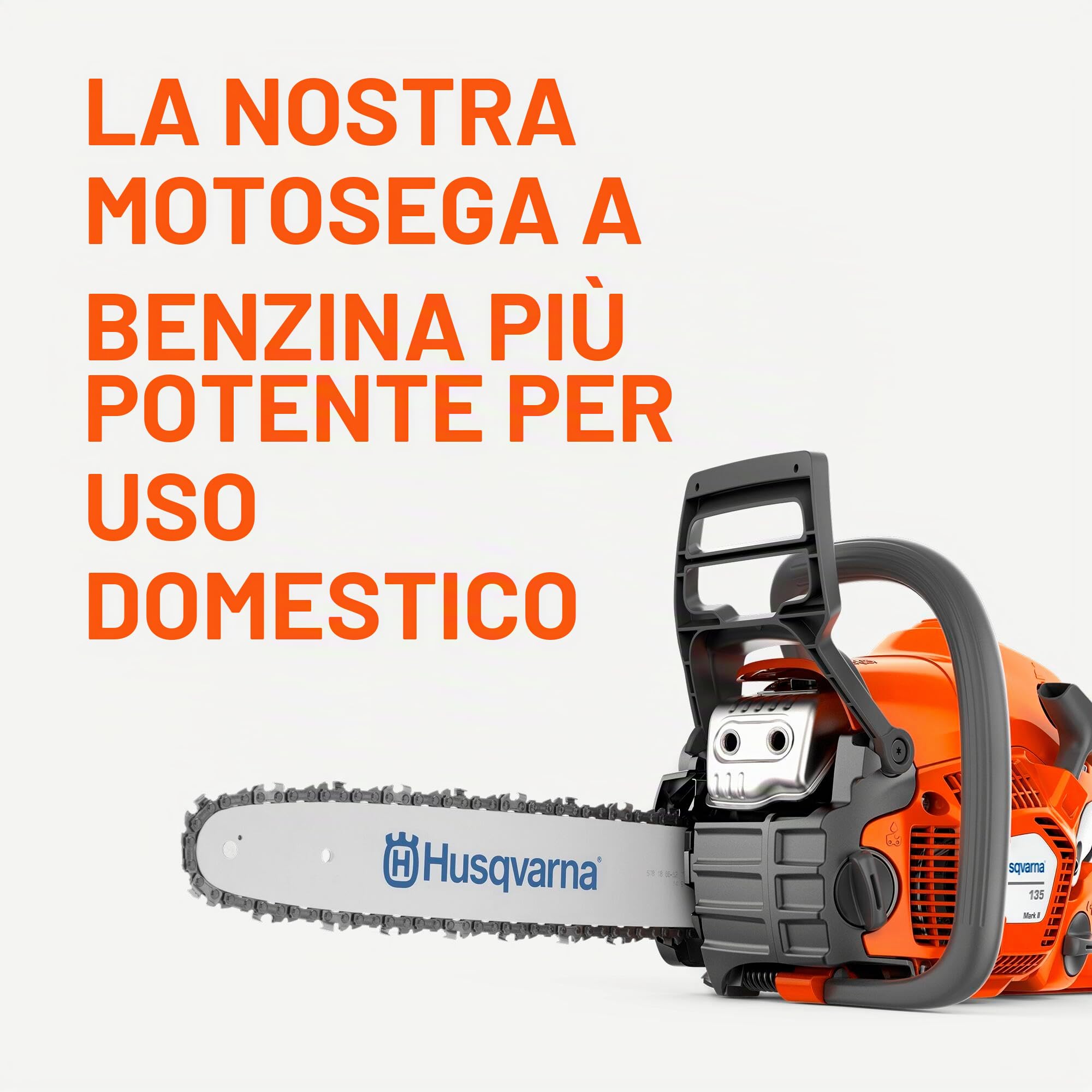 Motosega a Benzina Husqvarna 135 Mark II Robusta Affidabile e Facile da usare per uso privato, lama 36 cm, cilindrata 38 cm³, 22 cavalli per un peso di soli 4.7 kg