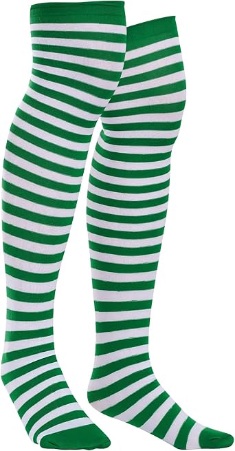 Sucrain Thin Stripe Top Knee Socks Over Knee Thigh High Stockings Christmas Halloween Cosplay Costume Accessories for Women