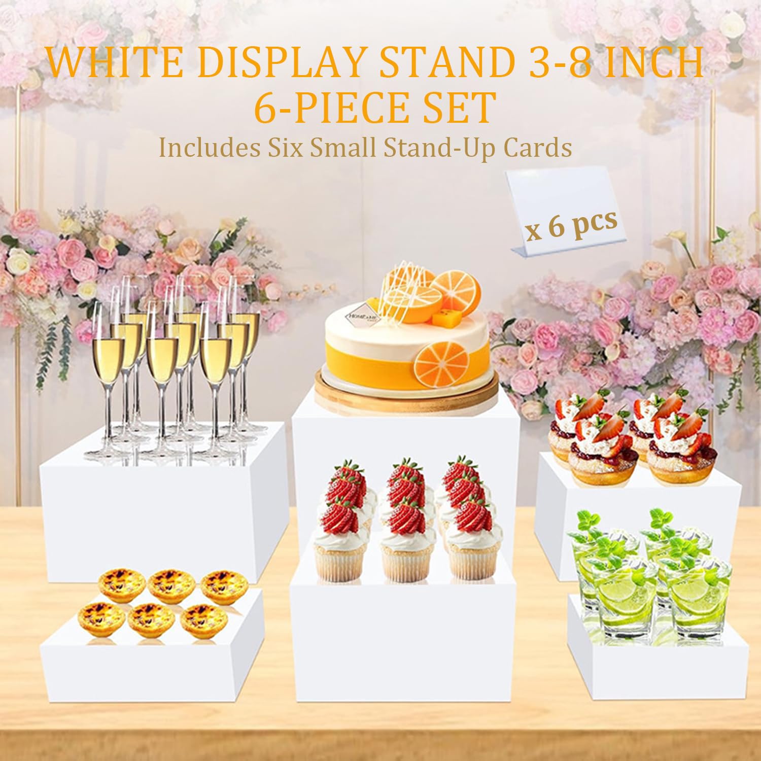 6 Pièces Presentoir Buffet Avec Mini Panneaux De Table,Cube En Acrylique Blanc Avec Fond Creux,6 Tailles Différentes En Acrylique Pour Décoration Fête,Pour Desserts/Bijoux Décoration De Fête(Cube-6)