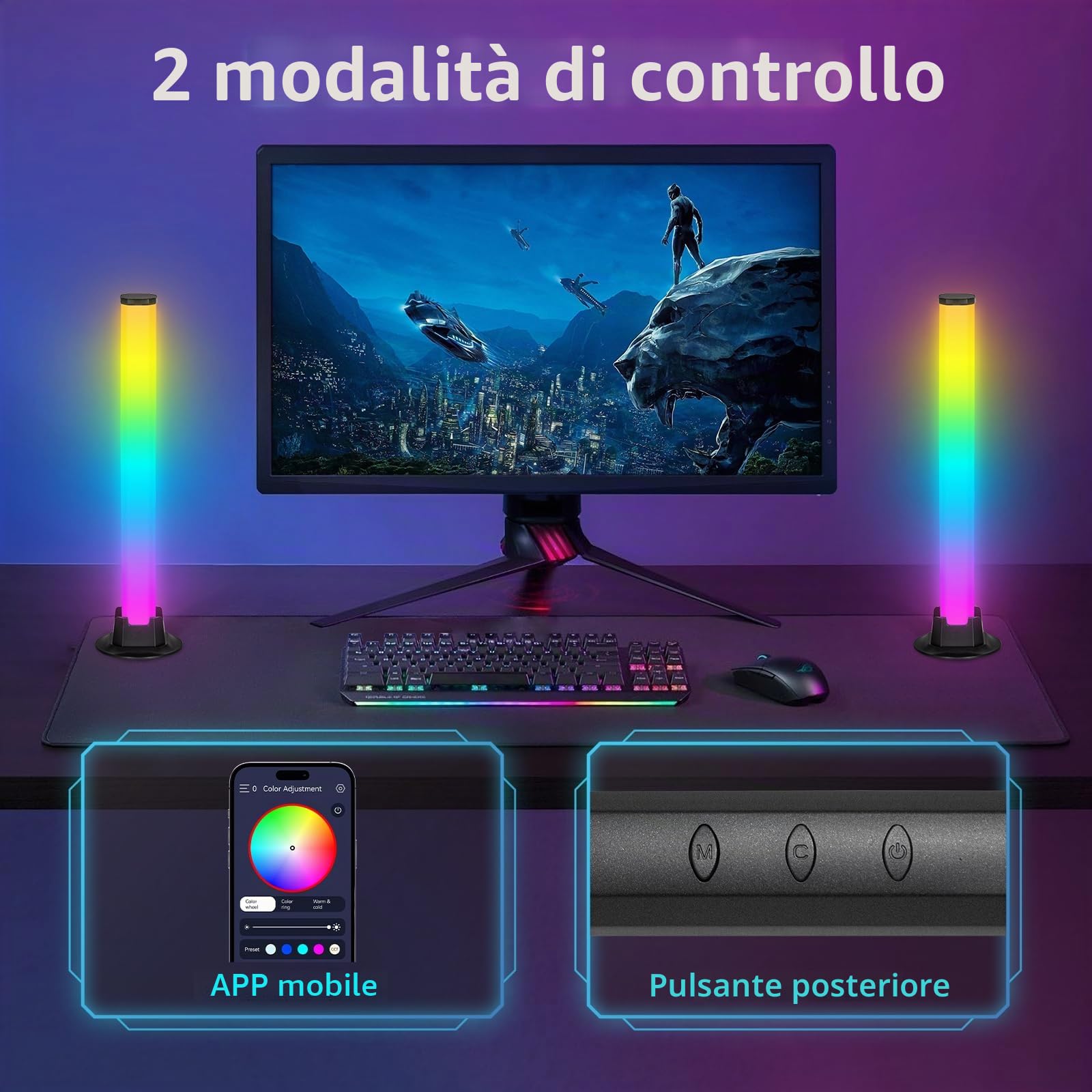 Todeco Barre LED RGB Gaming, 2 Lampade Smart con Controllo APP