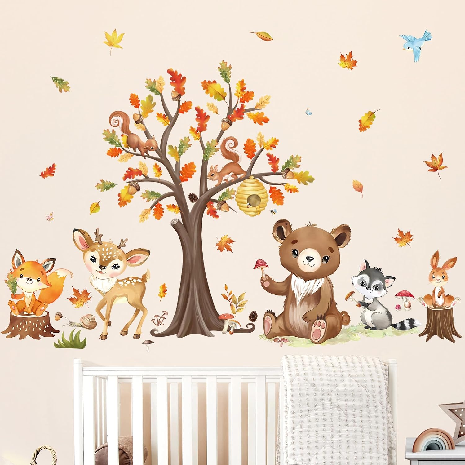 wondever Woodland Animals Tree Wall Stickers Bear Deer Fox Peel and ...