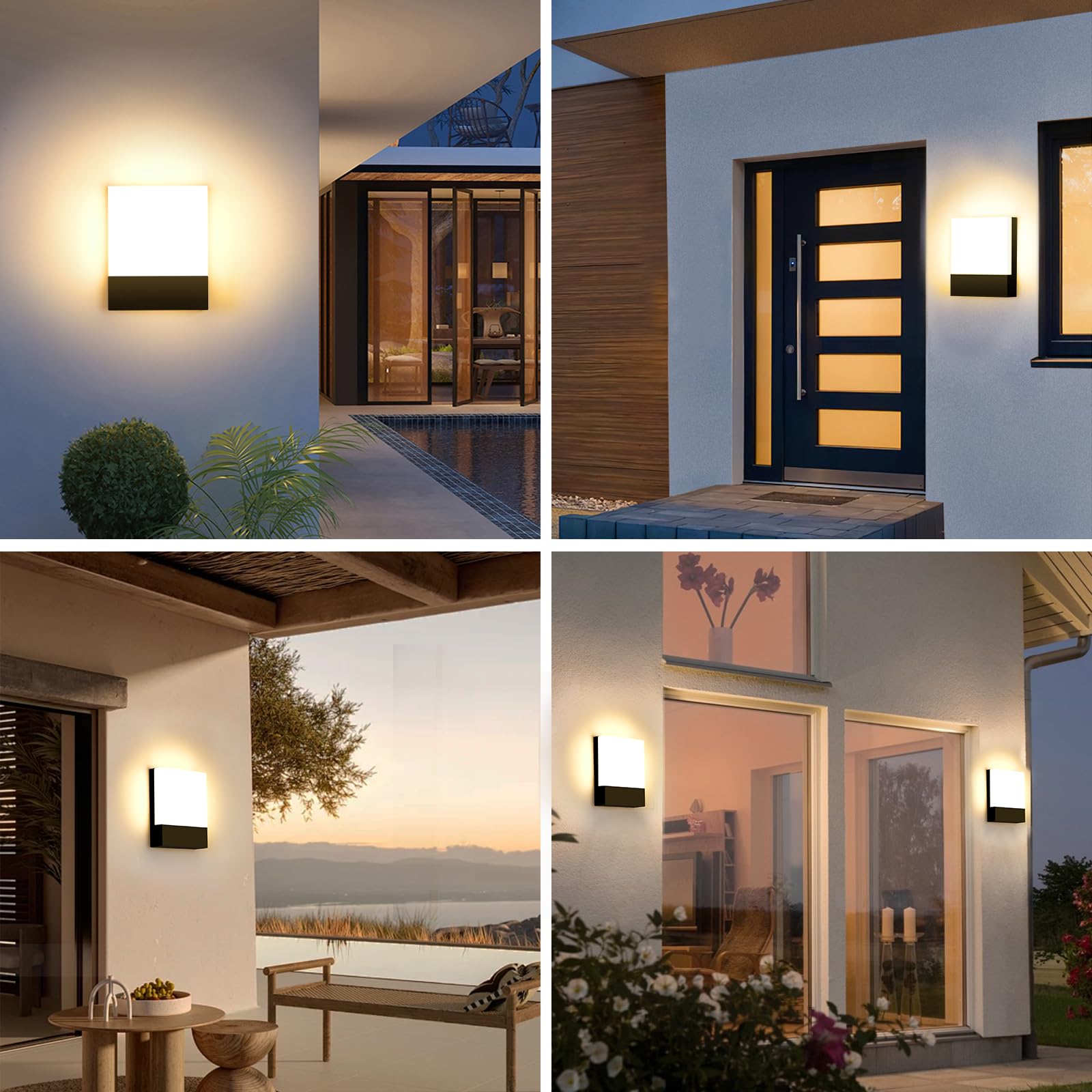 ledmo 15W Applique da Parete Esterno/Interno 3000K Bianco Caldo 2 Pezzi Applique Esterno IP65 Impermeabile Nero Lampade da Parete