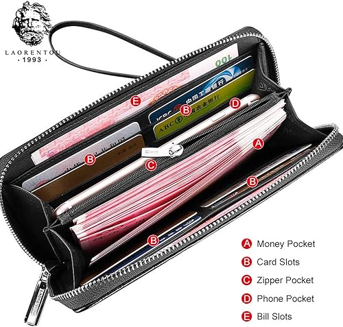 Miniatura 5 de LAORENTOU - Cartera de piel auténtica para hombre con bloqueo de RFID tarjetero monedero monedero de cuero para hombre con cremallera y bolsillo