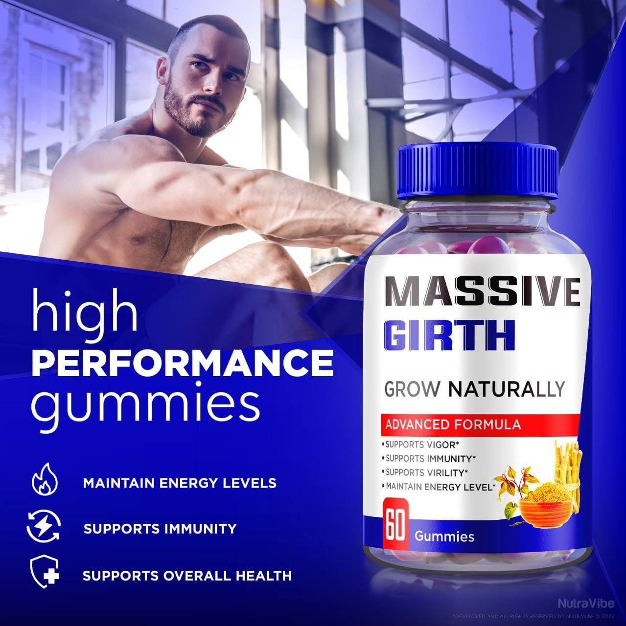(3 Pack) Massive Girth Gummies for Men, Official Massive Girth Growth Gummies, All-Natural Blend to Grow Naturally, MassiveGirth Male Performance Gummy, Massive Girth Gimmies Review (180 Gummies)