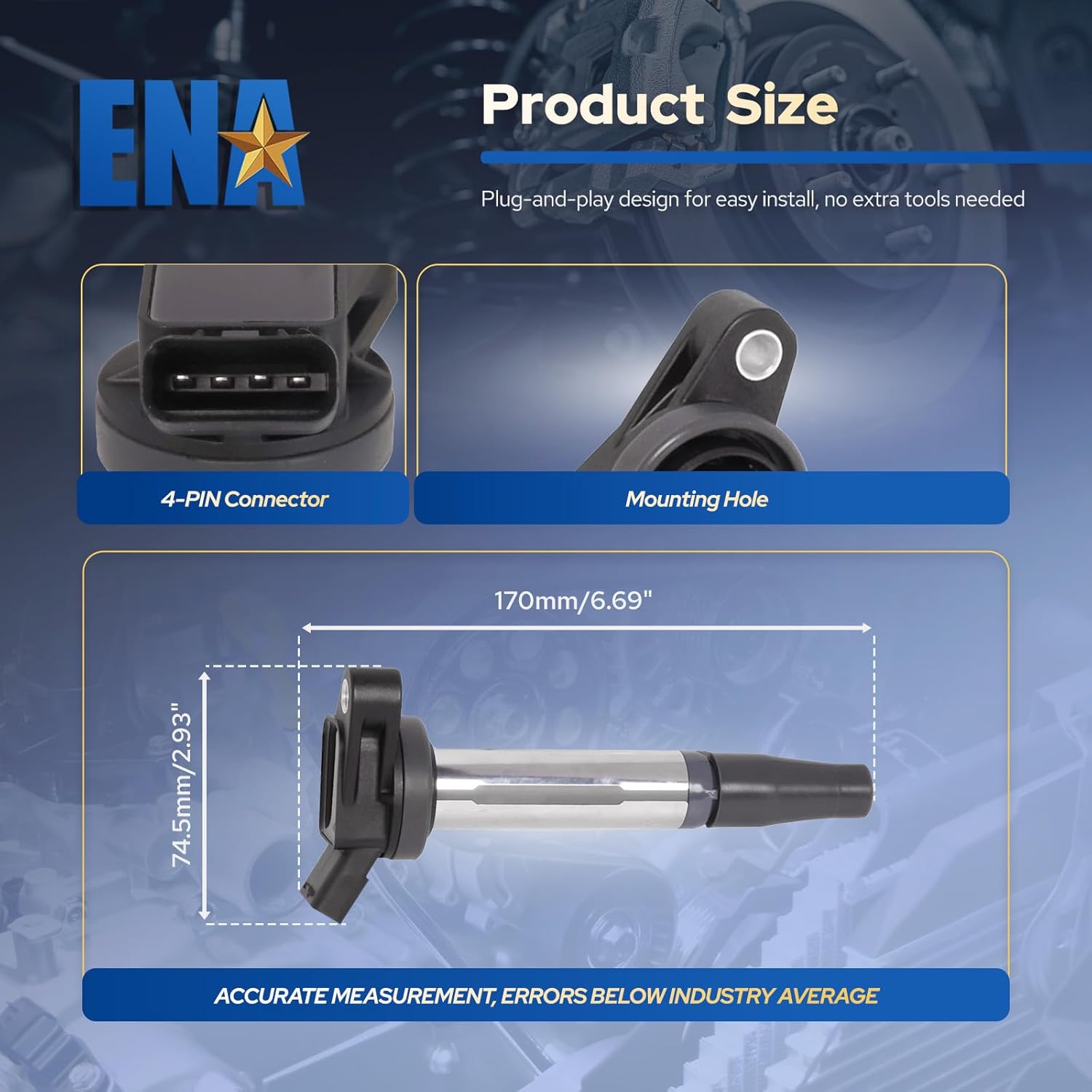 ENA Set of 6 Ignition Coil Pack 2015-2023 Compatible with Lexus Toyota Highlander Tacoma GS350 GS450h IS300 IS350 LC500h LS500h RC300 RC350 RX350 RX350L RX450h 3.5L Replace# UF796 9091902273