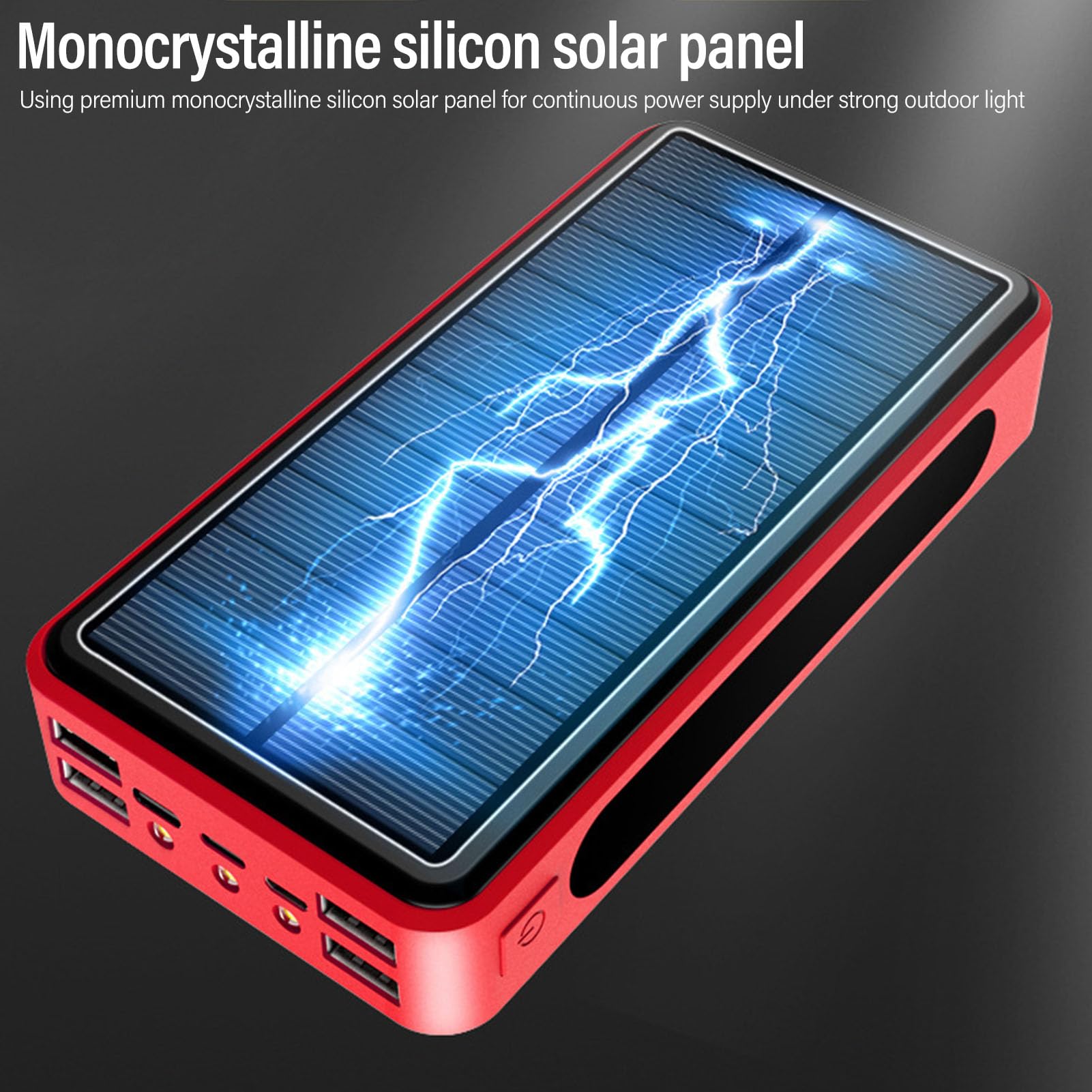 Asixxsix Banque d'énergie Solaire, Boîtier en Alliage d'aluminium Haute capacité 50 000 MAh, Banque 'Alimentation 'Urgence avec Lampe de Poche SOS, Chargement USB pour Camping, Randonnée, (Rouge)