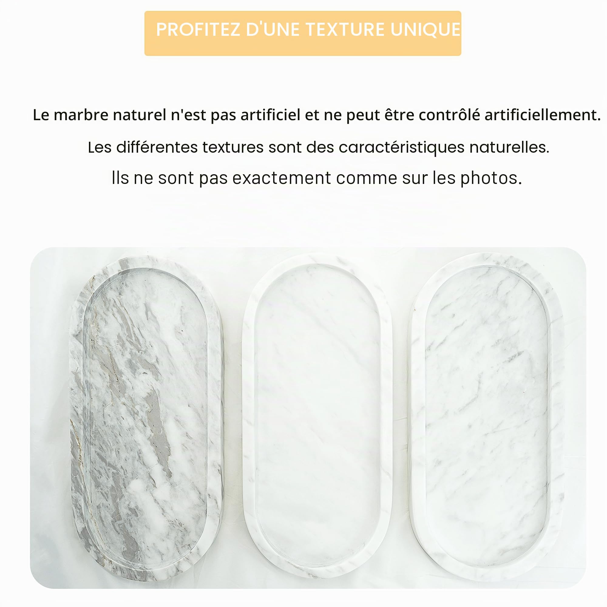 Plateau de salle de bain, Plateau de maquillage en marbre organisateur de décoration ovale Plateau pour bijoux Rangement, Convient pour salle de bain, cuisine, rangement et décoration à la