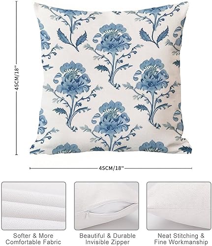 Miniatura 7 de Mughal - Fundas de almohada de monzón de flores chinoiserie, funda de almohada asiática, funda de cojín azul de 18 x 18 pulgadas, funda de almohada