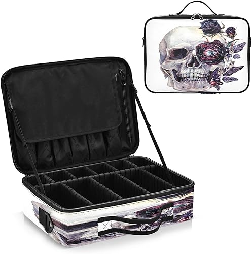 Miniatura 2 de Skull Happy Halloween Evil Eye Bolsa de cosméticos negra de gran capacidad para artículos de tocador de viaje, bolsas de maquillaje para mujeres,