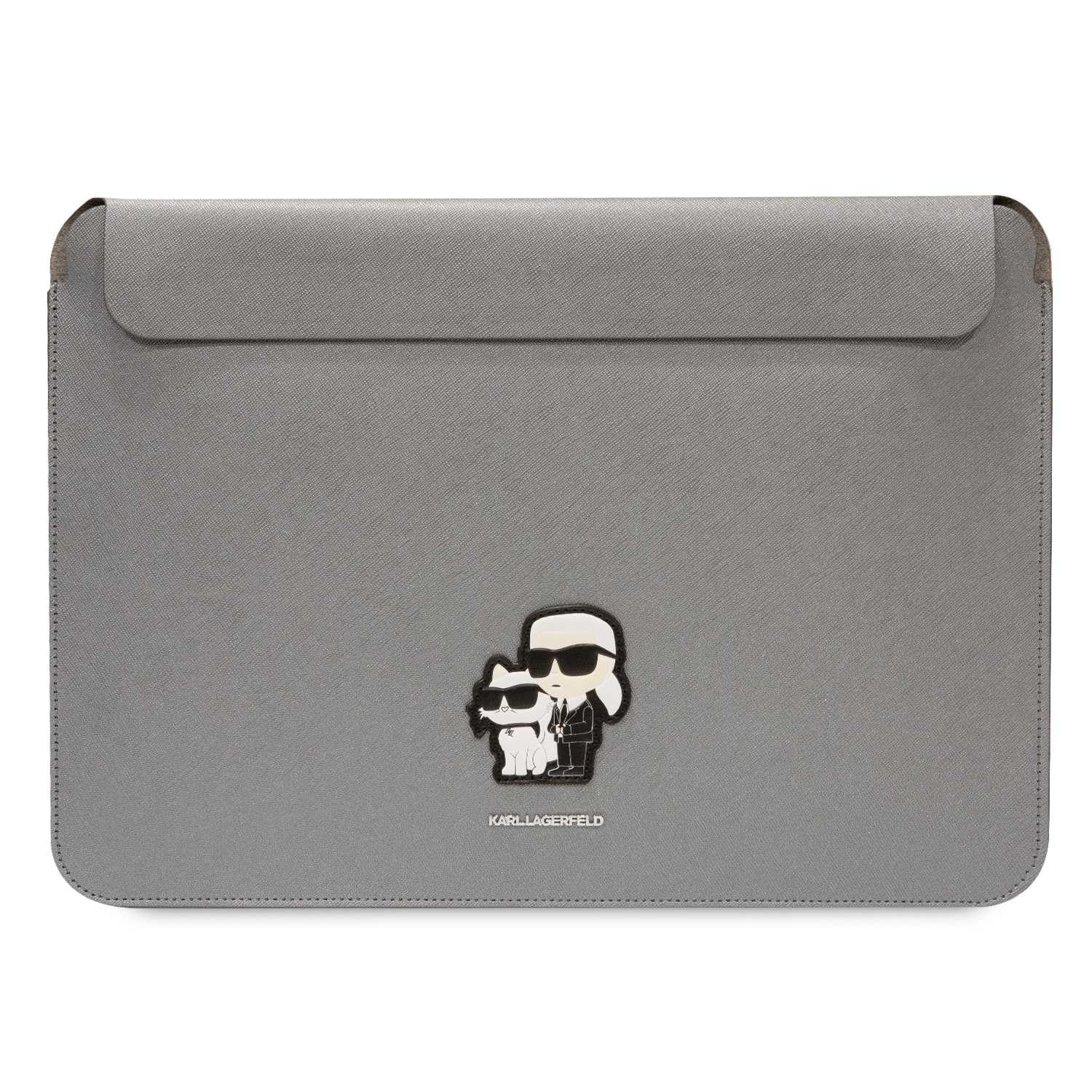 KARL LAGERFELD Saffiano Karl & Choupette - Custodia protettiva per tablet (14 pollici) e notebook, magnetica, in pelle saffiano, design con logo, moderna, per adulti