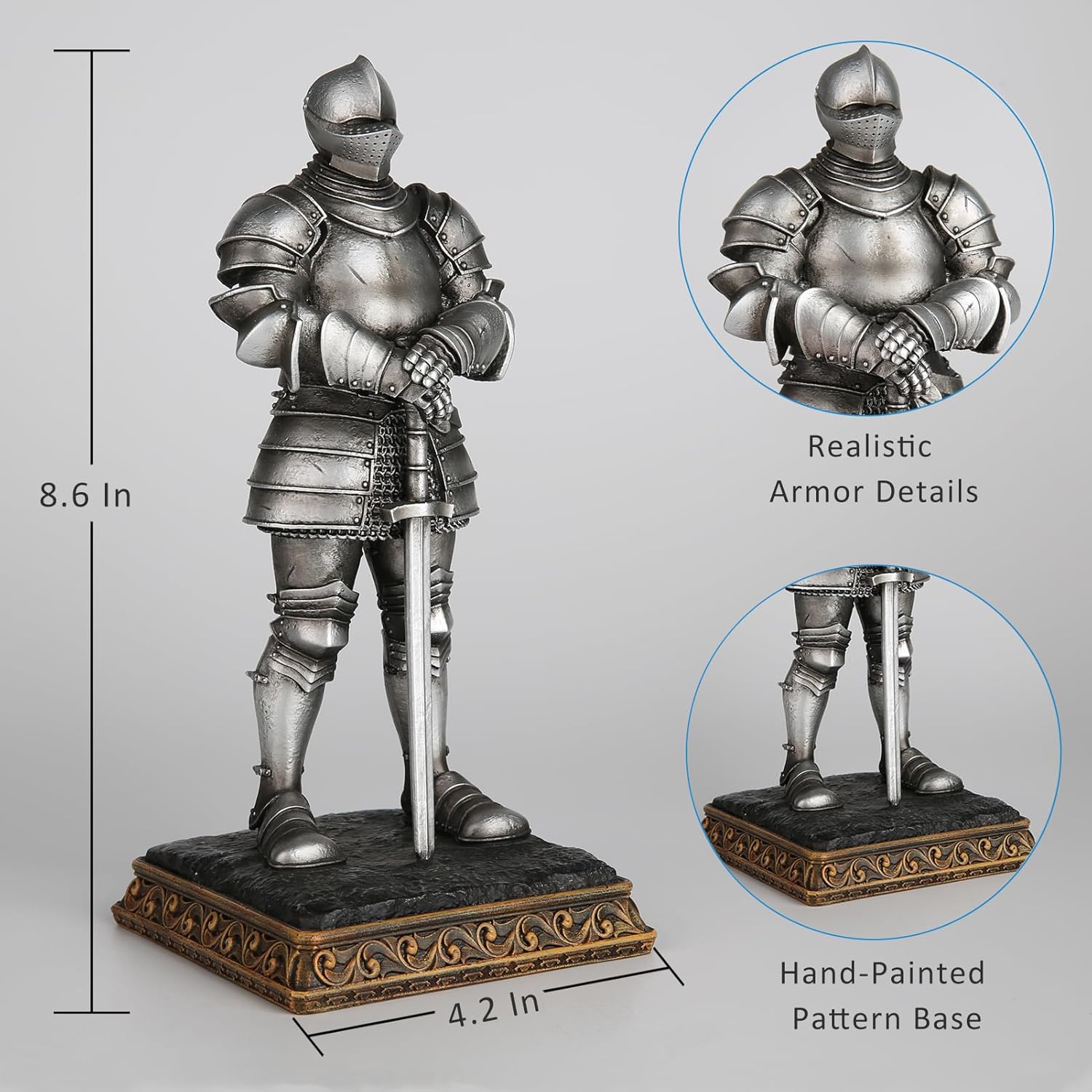 Medieval Knight Statue - Knight Armor Standing Figurines Home Decor 8.6 Inch High, Hand Painted Armor Statue Novelty Office Space Gifts - Image 6