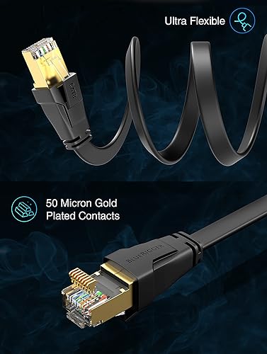 Miniatura 7 de BlueRigger Cable Ethernet plano CAT8 de 25 pies (40 Gbps, 2000 MHz, RJ45) cable de conexión LAN de red de Internet de alta velocidad, para juegos,