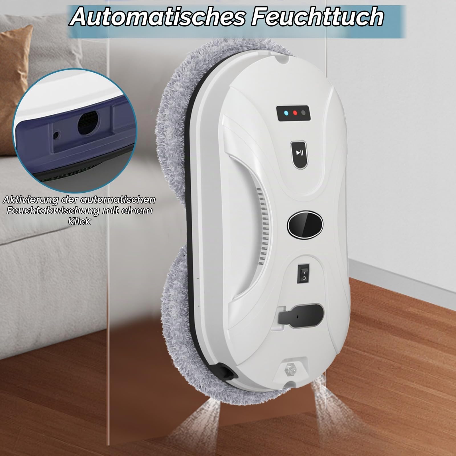 Fensterputzroboter, 5600Pa Automatischer Fensterreiniger mit Fernbedienung und 10 Tüchern, Fensterreiniger Roboter Elektrisch Fenstersauger für Innen und Außenfenster Glas Fliesen