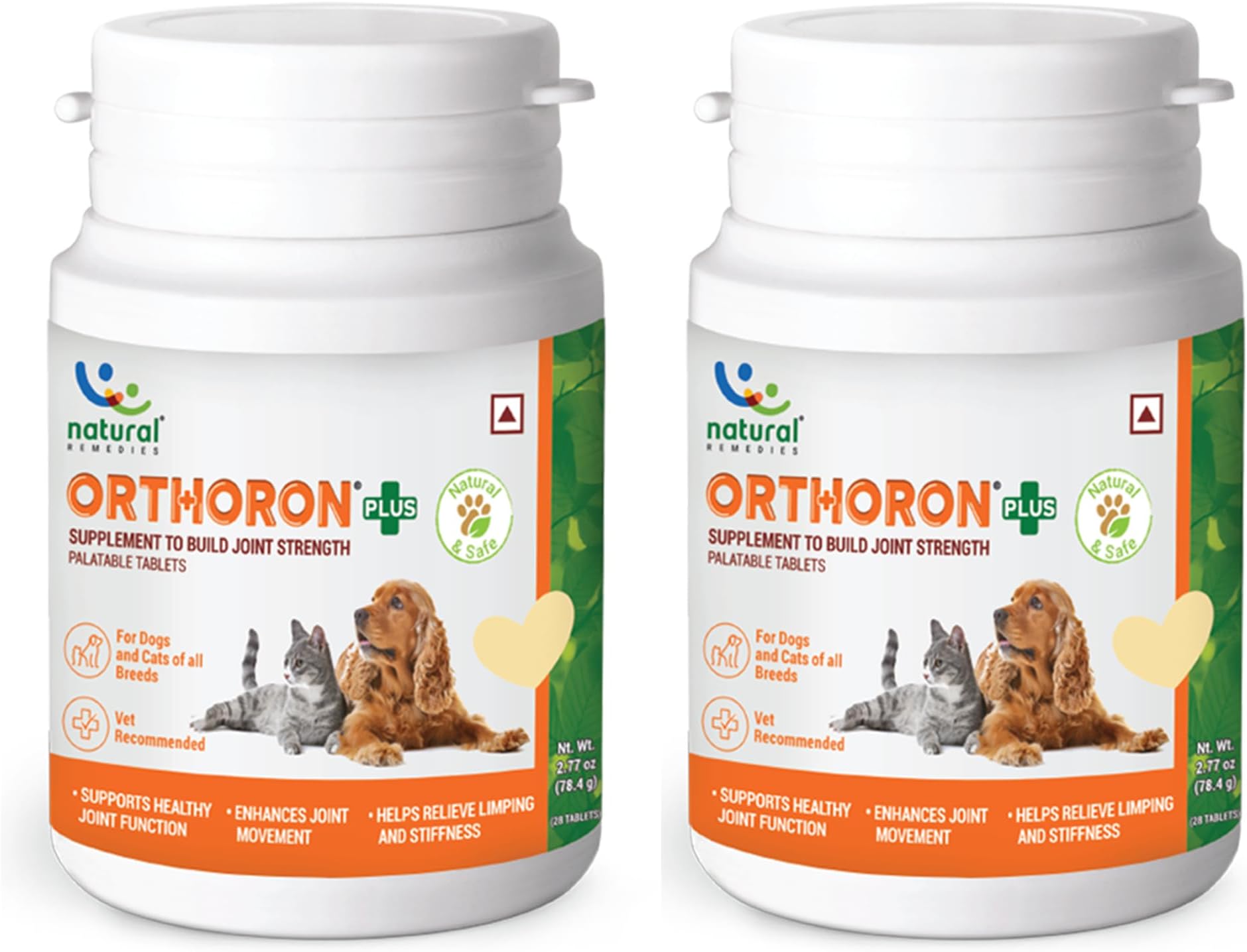 - Natural Remedies Orthoron+ Joint Supplement for Dogs & Cats, Relieves Limping, Stiffness, Enhances Joint Movement, Real Chicken Liver, All-Natural & Safe, Easy to Feed, 28 Palatable Tablets- Pack of 2
