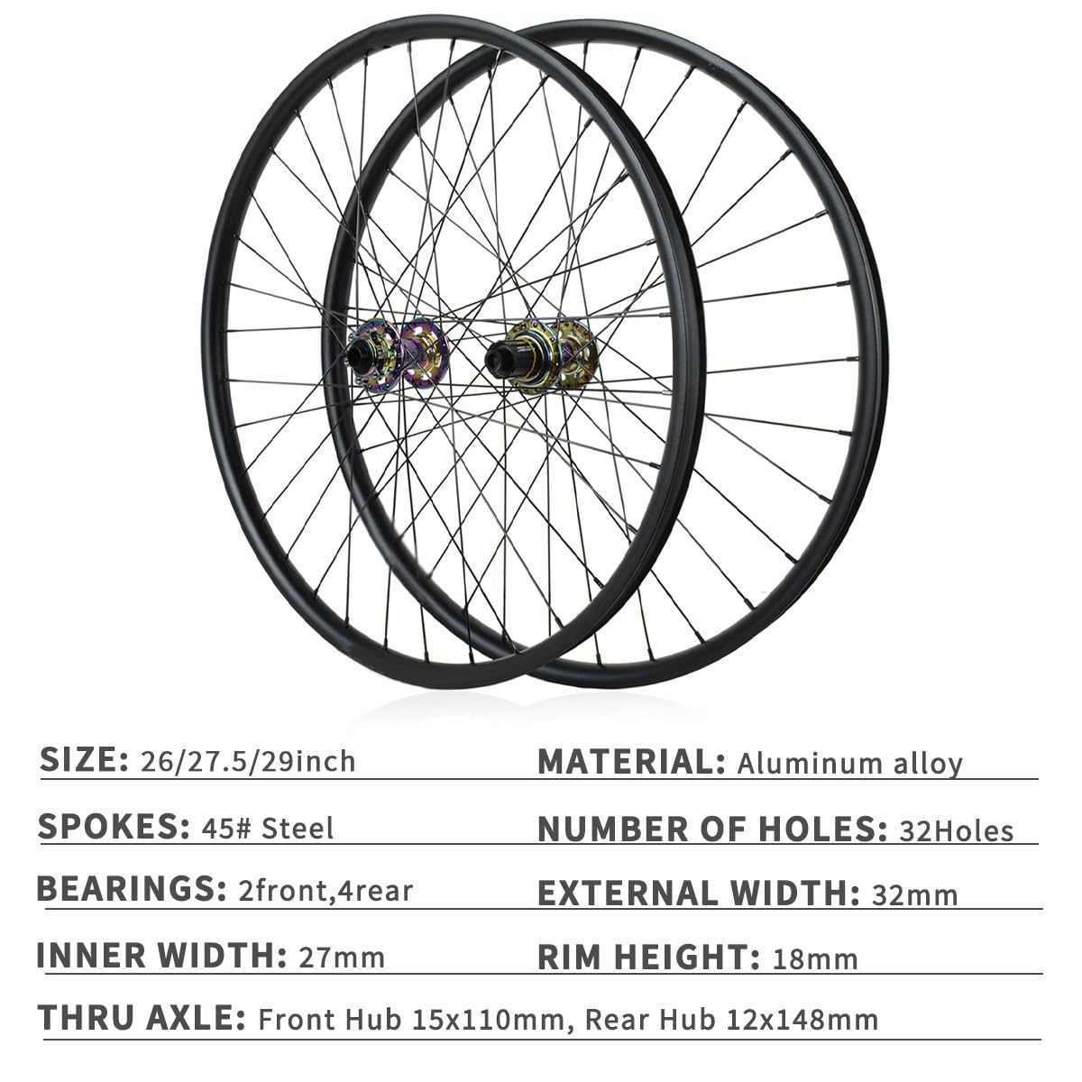 26" 27.5" 29" Ruote Per Mountain Bike Perno Passante 15 * 110/12 * 148mm Ruote Anteriori E Posteriori MTB Freno A Disco 32H Cerchione In Alluminio 7-12 Cassetta Velocità