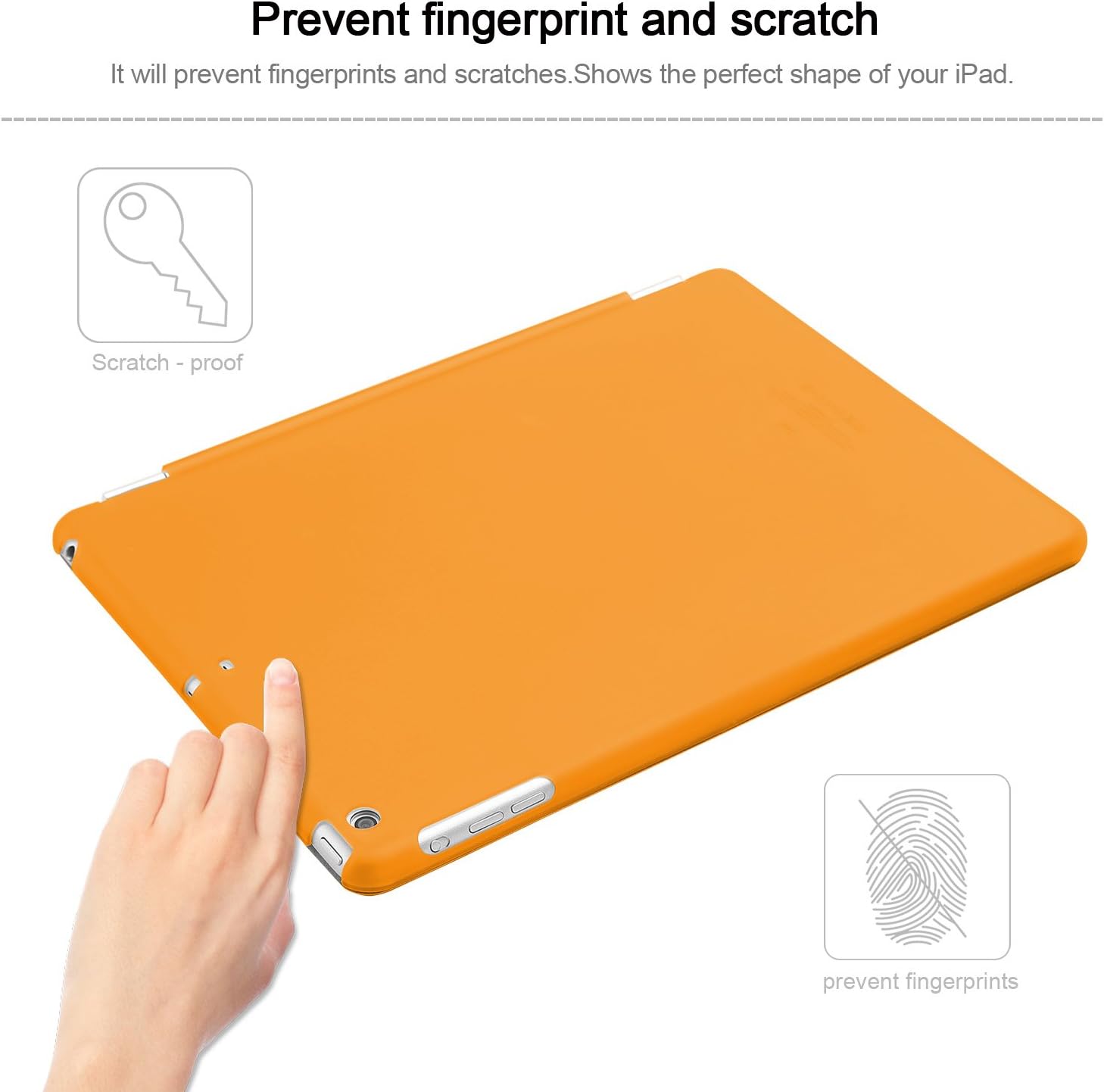 BESDATA Ultra Thin Magnetic Smart Cover [Auto Wake/Sleep Function]& Translucent Back Case for 2013 iPad Air + Screen Protector + Cleaning Cloth + Stylus (Orange)