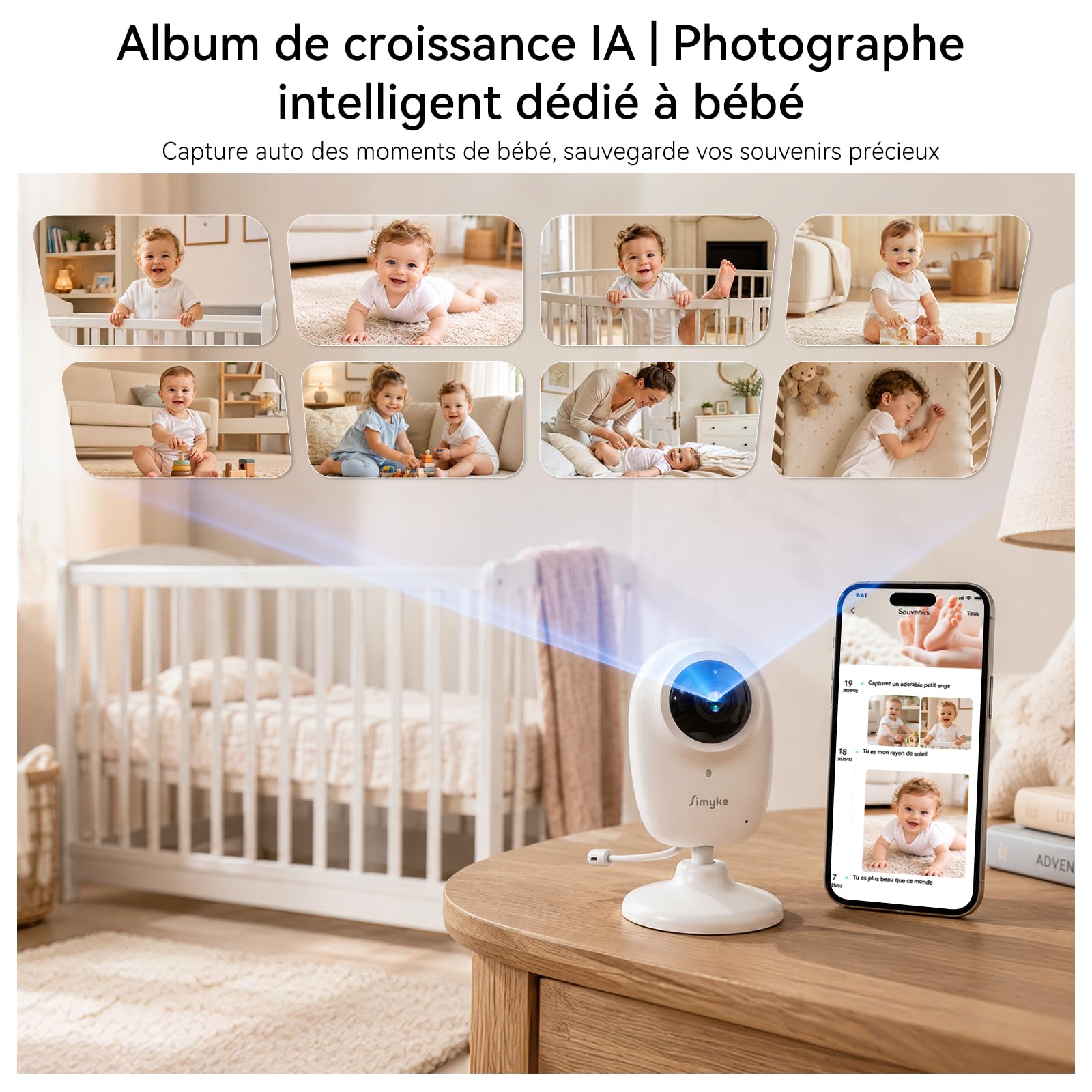 Simyke Babyphone 1080P caméra Double Connexion, écran 2,8" sans WiFi et app Smartphone WiFi 2,4 GHz, Vision Nocturne Nette, Dialogue bidirectionnel, alertes intelligentes, portée 360 m