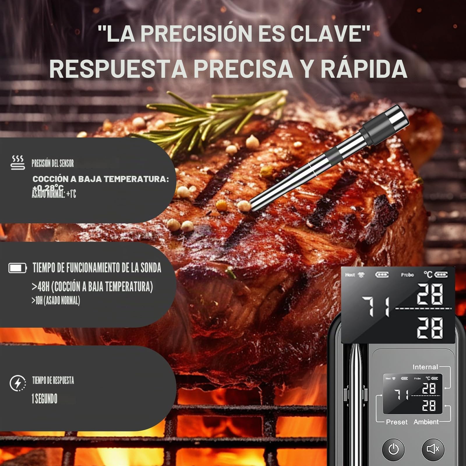 ANTELA Termómetro de Cocina Inteligente con Pantalla LCD AnfitriónLecturas Rápidas y PrecisasTermómetro de Carne Inalámbrico con Conexión APP