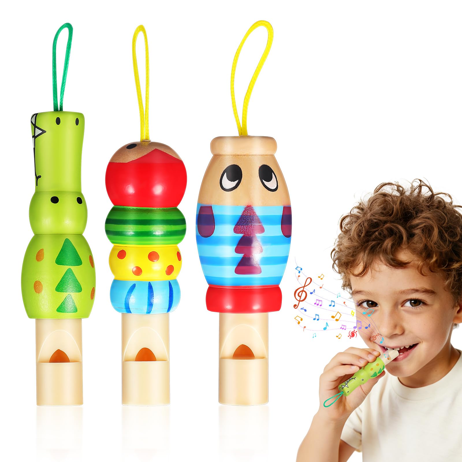 Lot de 2 sifflets en bois pour enfants, 4 tonalités, pour fête Lot de 2 sifflets en bois pour enfants, 4 tonalités, pour fête
