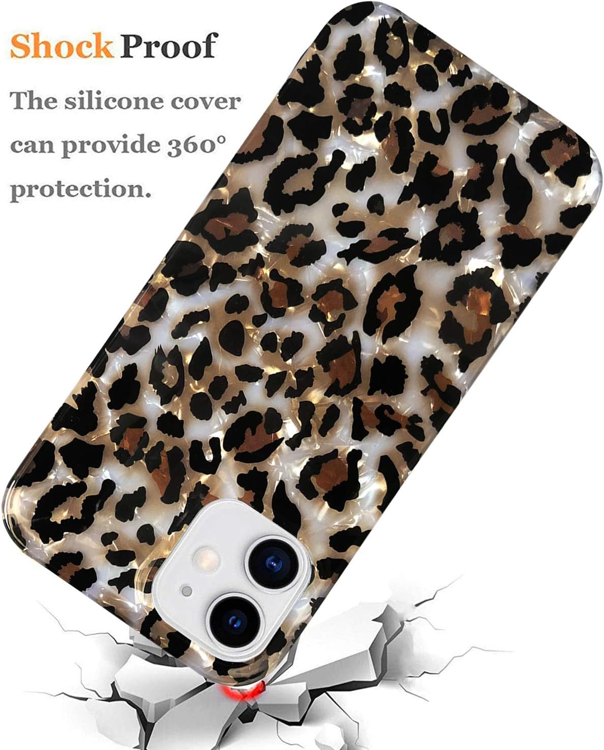 Jwest iPhone 11 Case, Luxury Sparkle Translucent Clear Leopard Cheetah Pearly-Lustre Pattern Print Soft Silicone Cover Slim TPU Sturdy Protective Back Phone Case for iPhone 11 6.1 inch Shiny