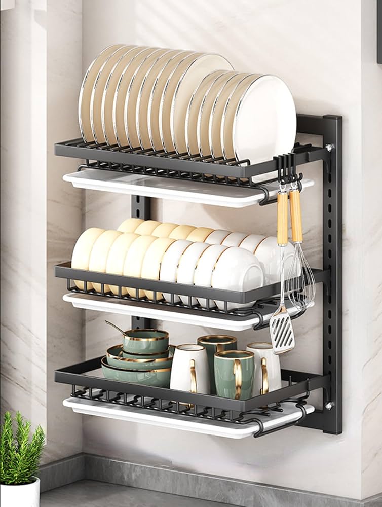 3段食器水切りラック - 大容量・省スペース設計