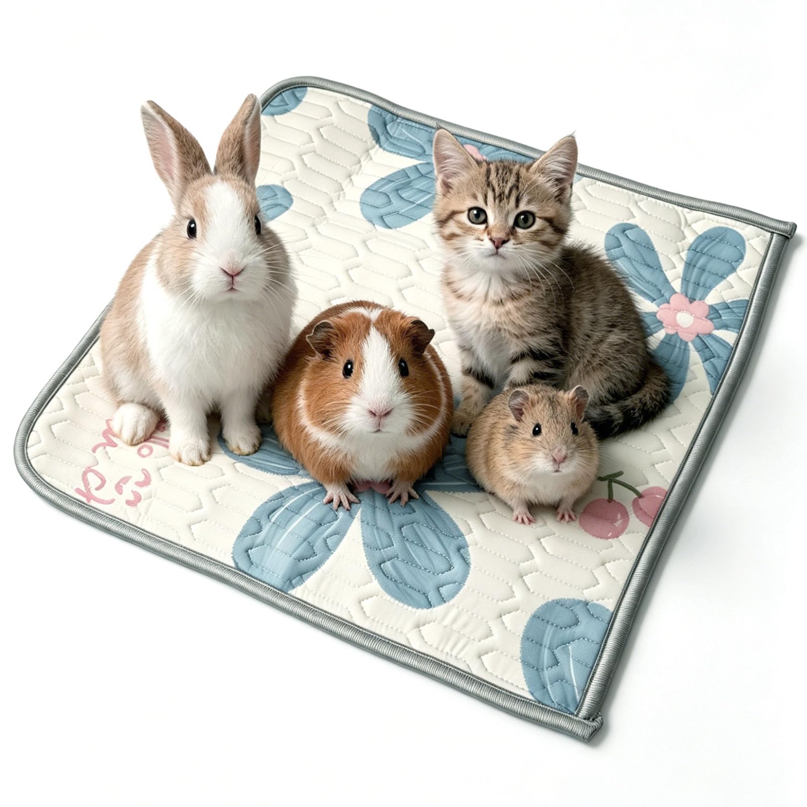 Haustier Kühlmatte für Meerschweinchen, 50 x 50cm Waschbare Kühldecke Sommer Kleintiere, Kühlkissen mit Riemen UMD Muster, Haustiermatte für Katze, Kaninchen, Hamster, Chinchilla