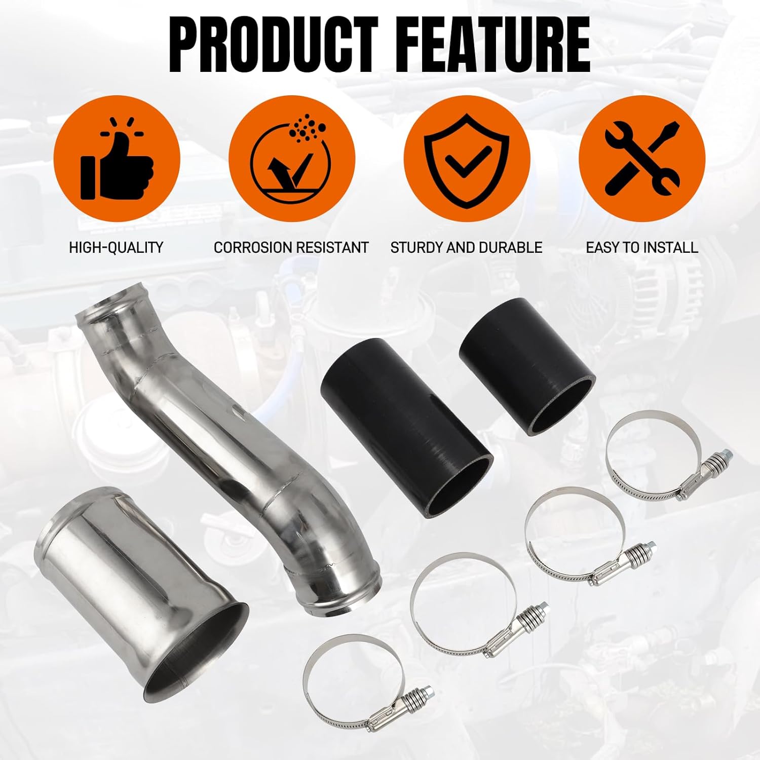 AUTOVIC Coolant Pipe and Extension Pipe Kit For Detroit Engine 14L Series 60 Silver