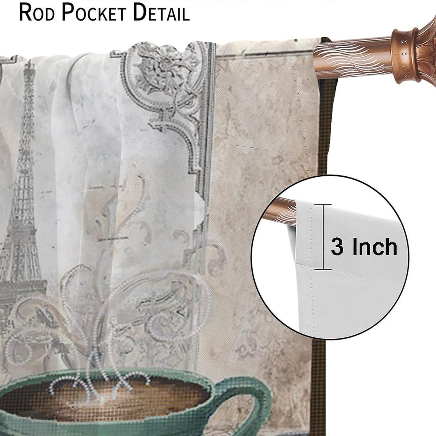 Coffee Kitchen Curtains Retro Paris Afternoon Tea Farmhouse Coffee Cups Window Treatment for Living Room Kitchen Cafe Rod Pocket Blackout Decor Window Drapes 42x45in