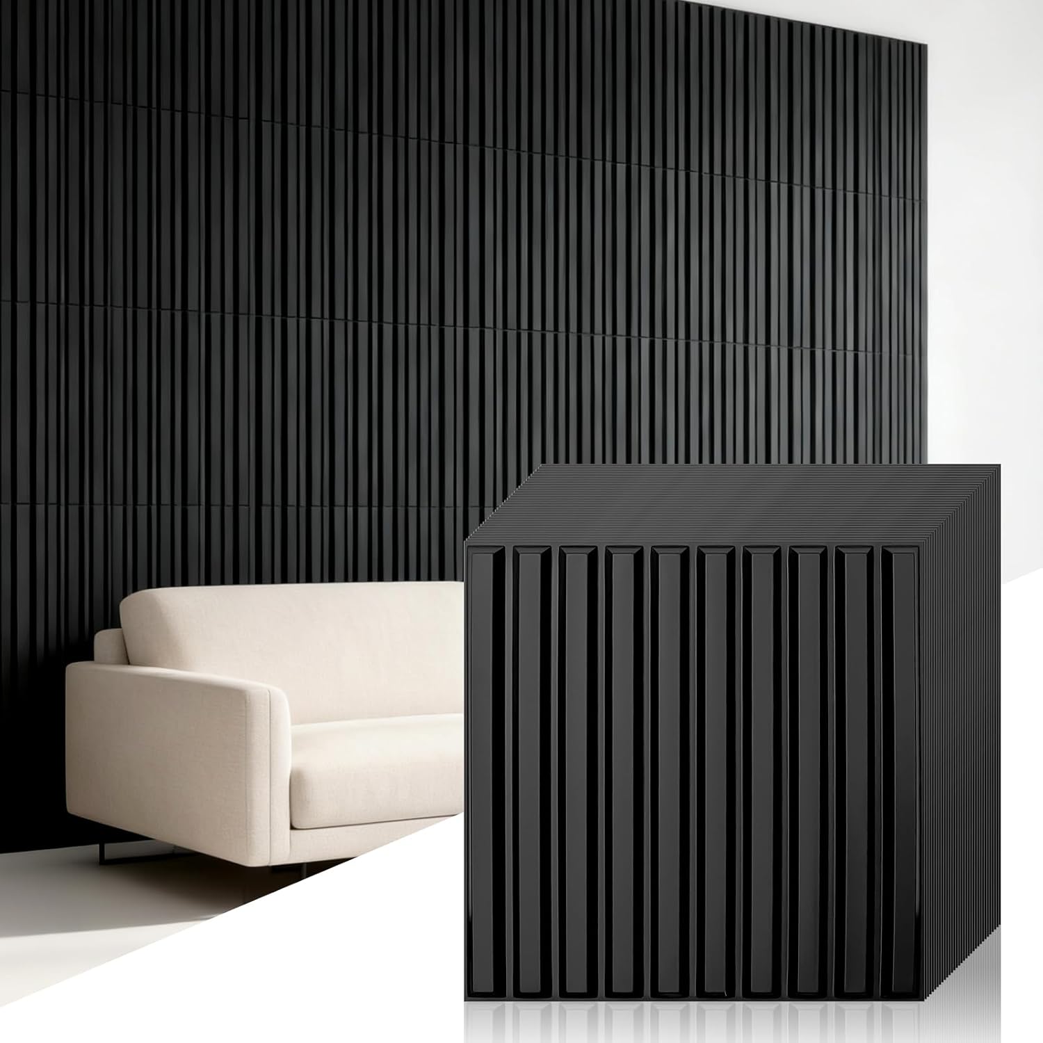 3D Slat Wall Panels - 33 Pack 11.8 x 11.8 Inch, Self-Adhesive PVC Wallpaper Paintable DIY Wall Art Decorative Tiles for Living Room, Bedroom, Office DAMAGED