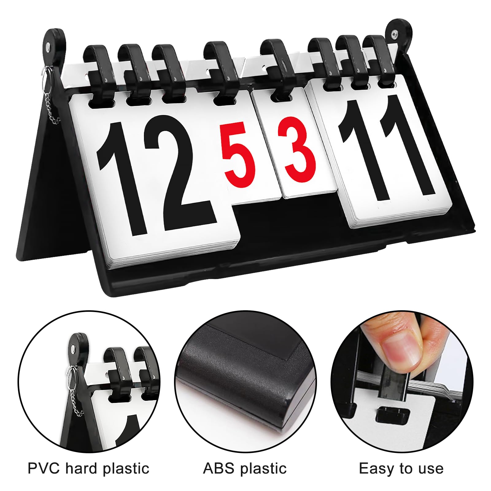 PORFOYO Tabellone segnapunti sportivo a 4 cifre, con chiusura a flip, per calcio, pallacanestro, badminton ping-pong