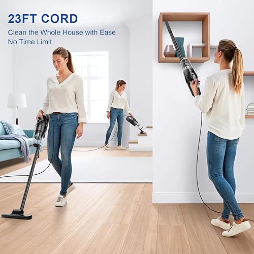 Miniatura 5 de SOWTECH Aspiradora con cable para el hogar, aspiradora de piso duro con cable de 23 pies de largo, potente succión ligera para suelos de madera dura