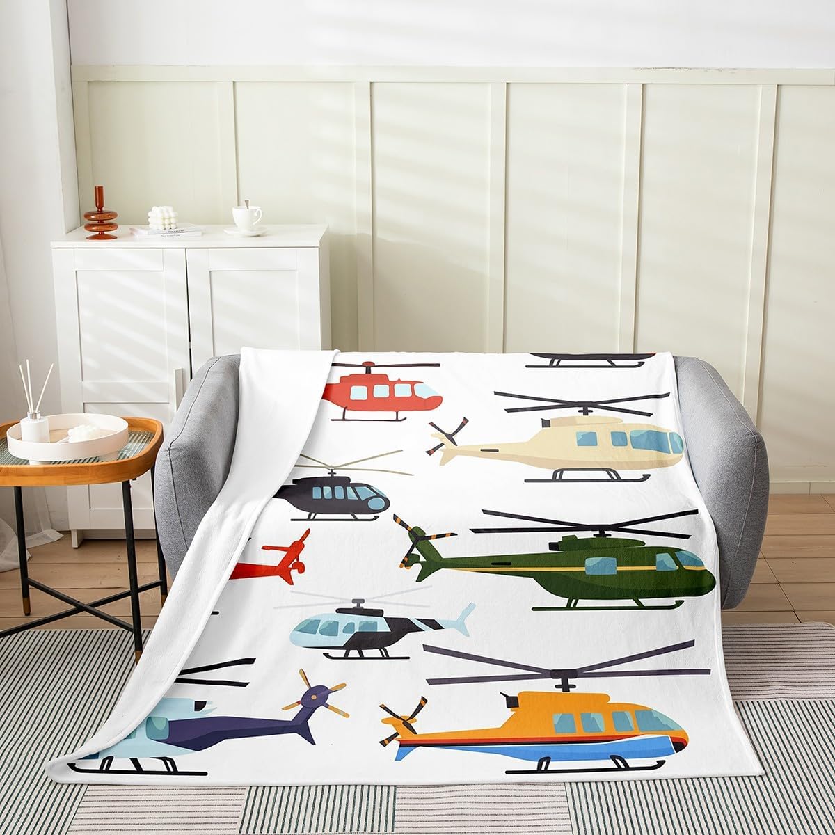 Kids Aircraft Blanket All Season,Child Cartoon Airplane Throw Blanket Throw 50x60,Boys Fighter Flight Helicopter Fleece Blanket Sofa Bed Couch Decor,Teens Army Theme Plush Blanket Lightweight