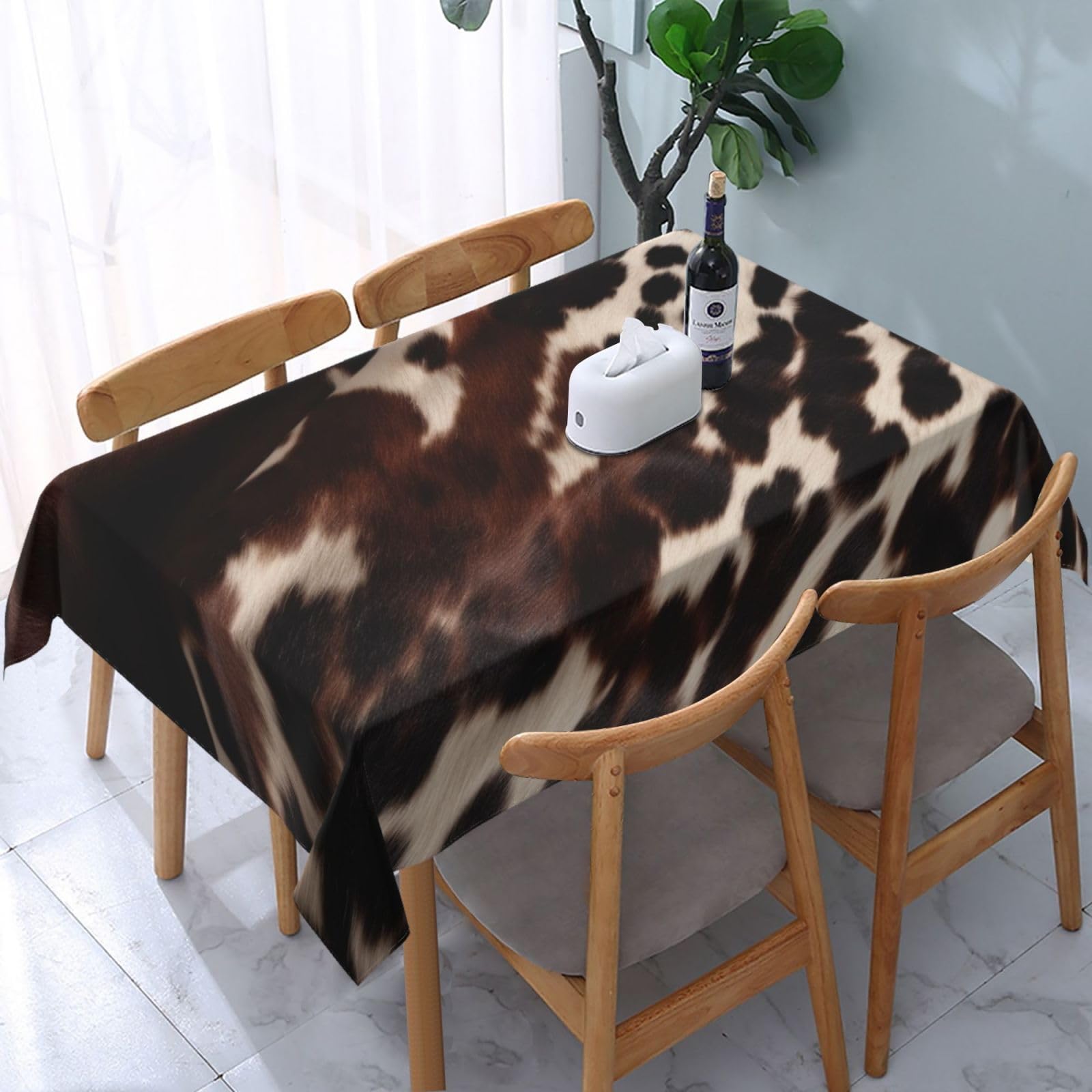 WPKJU Brown Cowhide Printed Tablecloth Water Resistant Table Cover Washable Rectangle Table Cloth for Tables 54x72 in