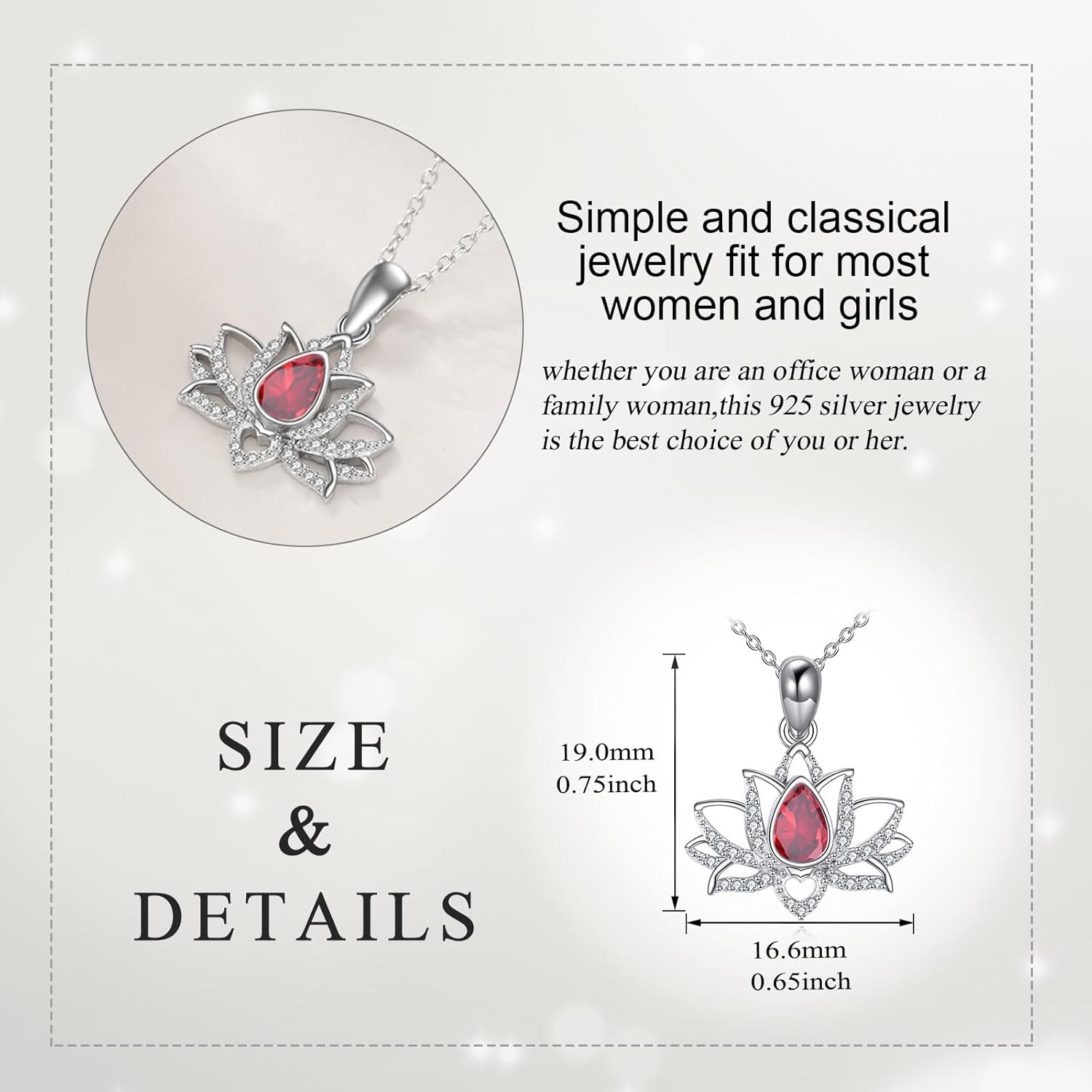 YAFEINI Lotus Necklace Sterling Silver Birthstone Pendant Lotus Jewelry Mothers Day Birthday Gifts for Women - Image 4