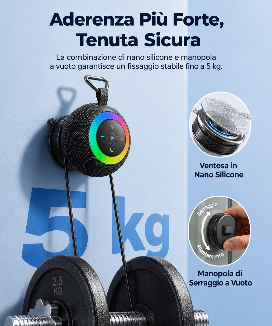 UOHHBOE Cassa Bluetooth Doccia Portatile 20W IPX7 Impermeabile Altoparlante Bluetooth LED Luce 24 Ore di Autonomia Stereo TWS Chiamate in Vivavoce Supporta schede TF con Ventosa per Doccia