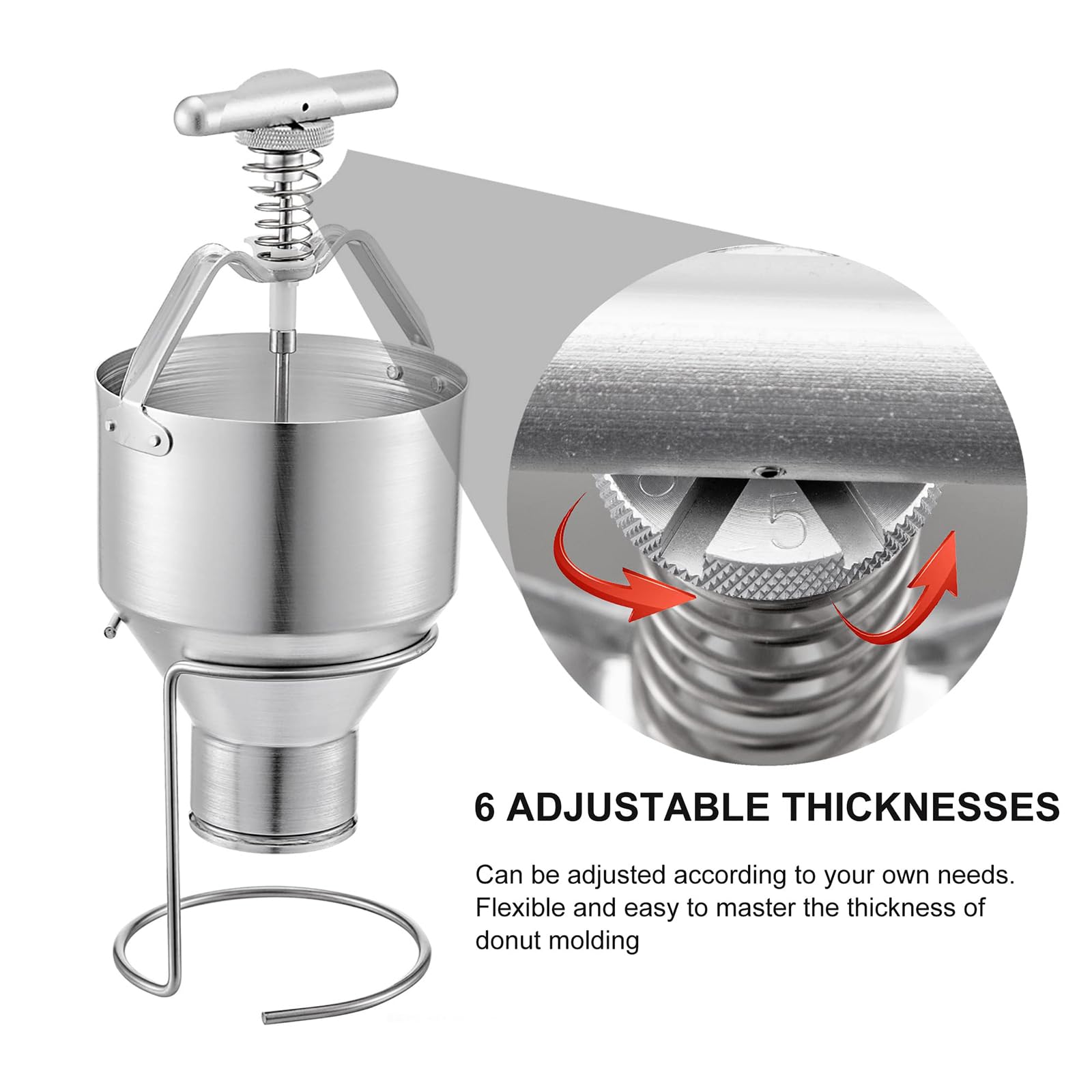 Machine à fabriquer Beignets Manuelle, Distributeur Beignets Acier Inoxydable de 3 L avec Support, 6 épaisseurs réglables, déposant de Beignets Commercial, Outil Cuisson pâtisserie gâteaux