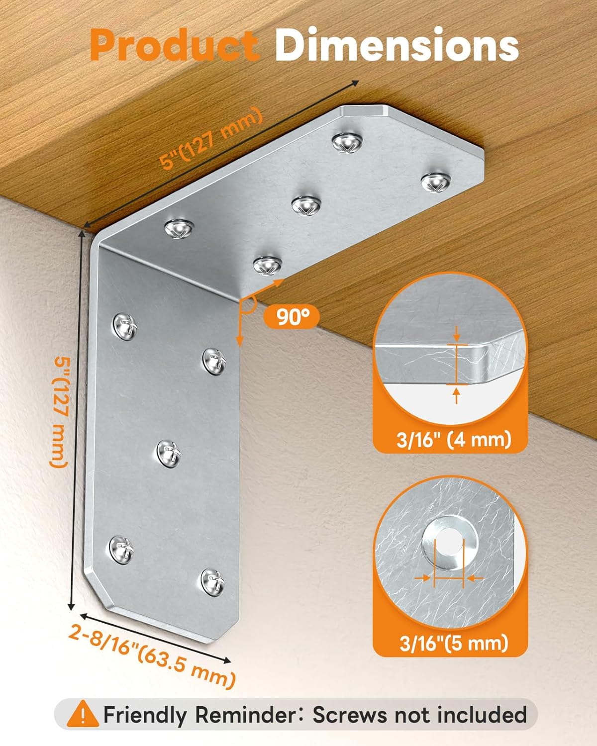 Heavy Duty 90 Degree L Brackets - 5" x 5" x 2.5" Right Angle Corner Braces for Wood Posts, Shelves, Fences & Pergolas - Sturdy Joist Support Corner Brackets (Galvanized-8 Pcs)