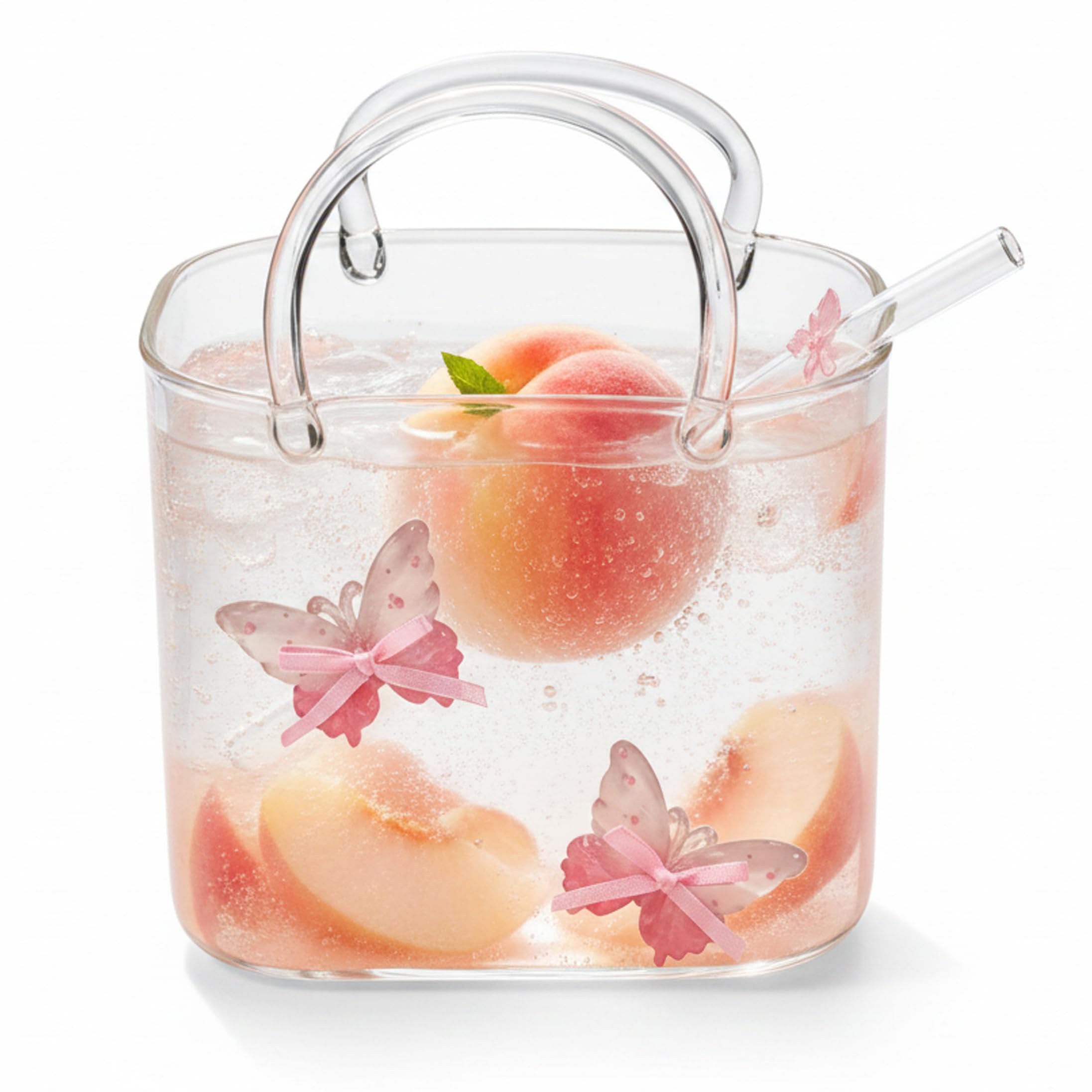 Taza con forma de bolso de vidrio, capacidad de 27 oz con pajita para disfrutar jugos y cócteles