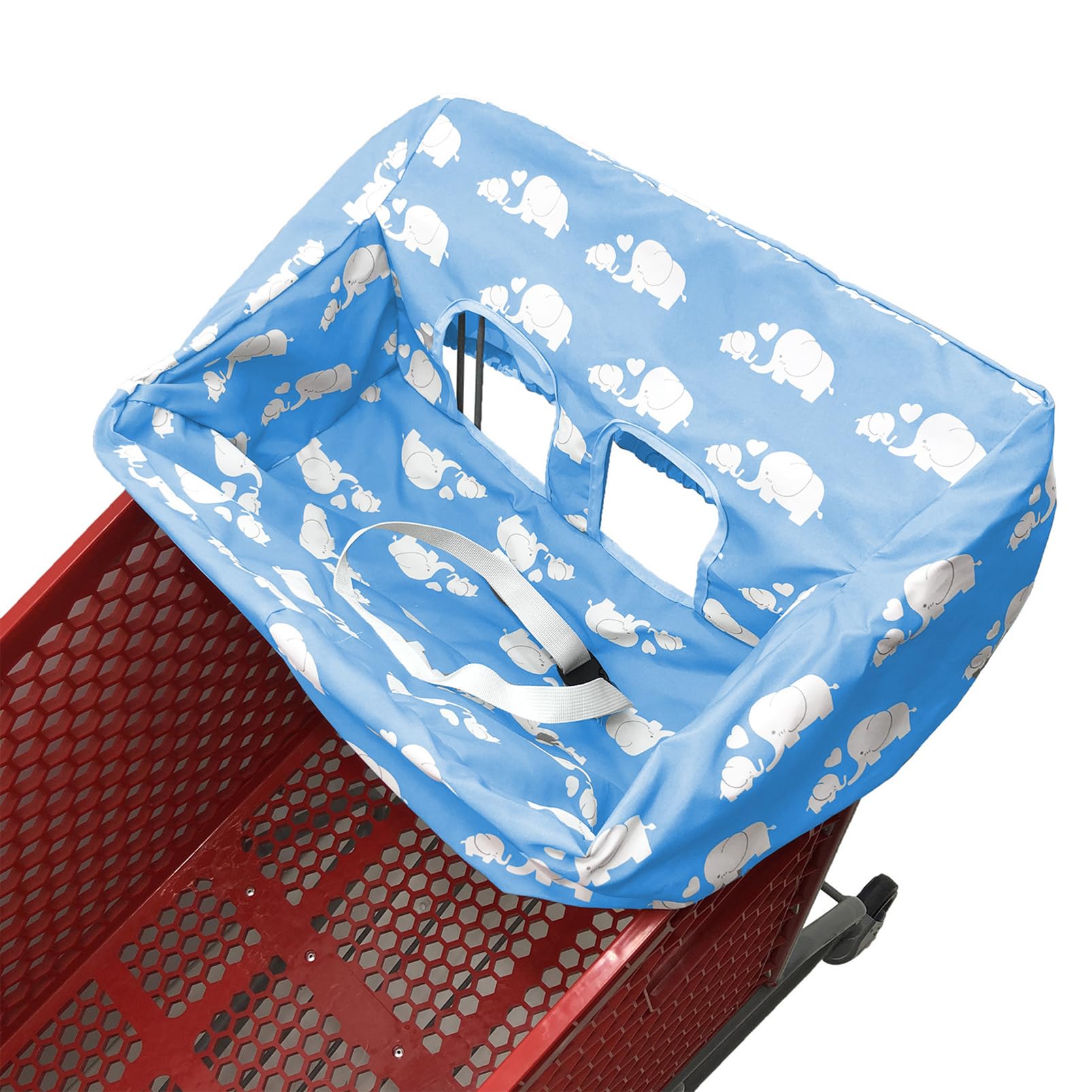 Funda portátil para carrito de la compra | Fundas para silla alta y carrito de comestibles para bebés, niños, bebés y niños pequeños, incluye bolsa de transporte gratis (simple elefante azul)