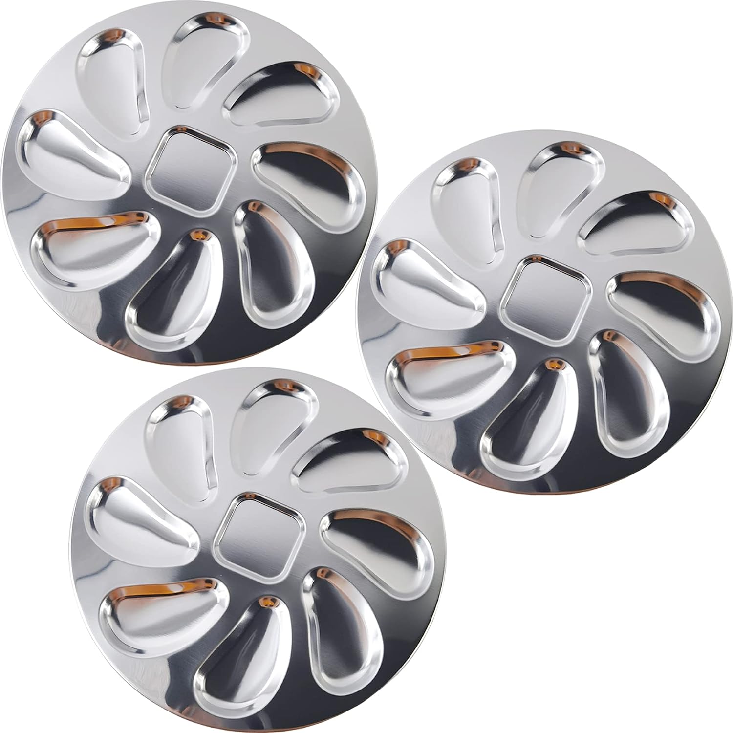 RONYOUNG 3PCS Stainless Steel Oyster Plate Oyster Grill Pan Serving Trays for Scallop,Sauce and Lemons, Oyster Shell Shaped Pan