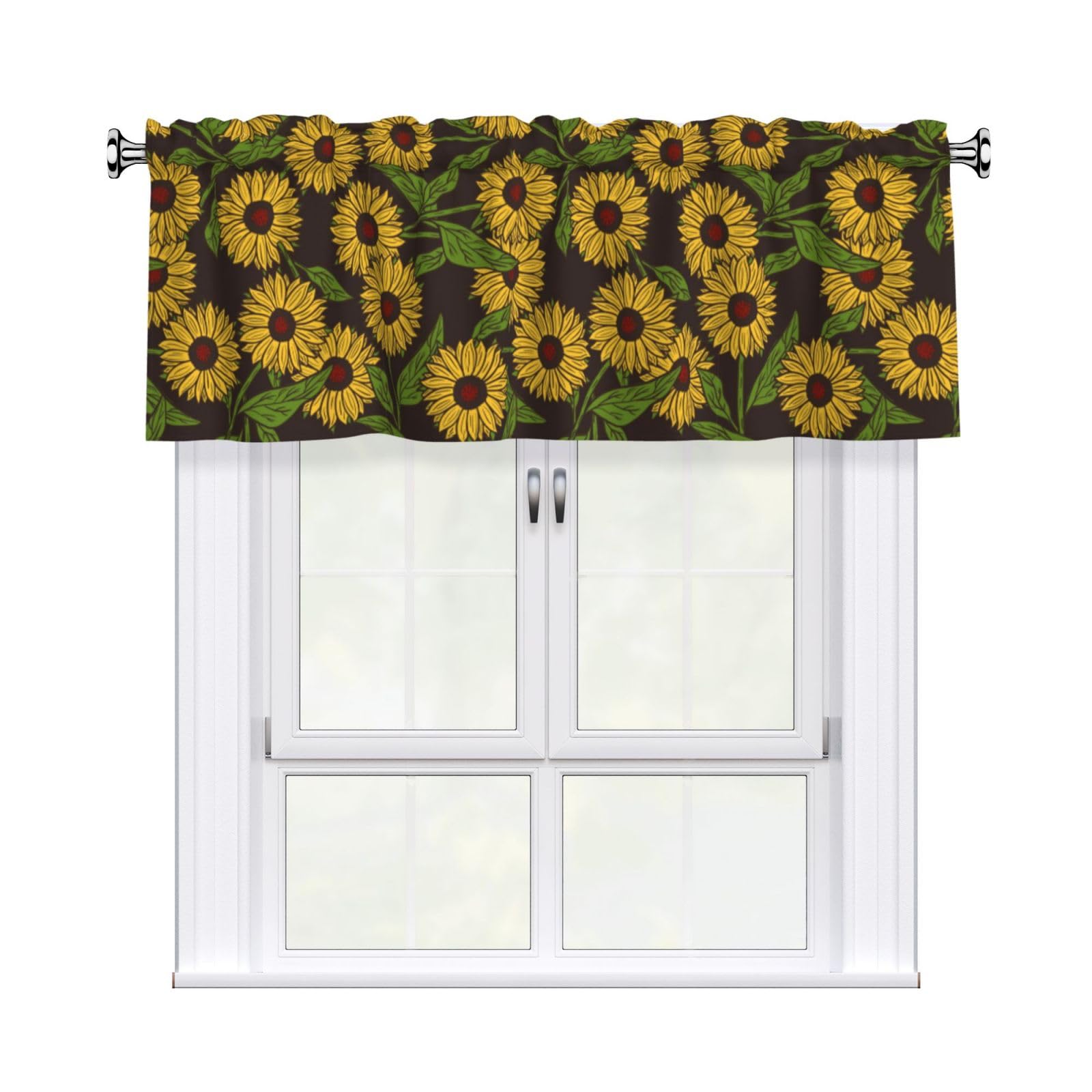 Noble Ren Retro Sunflower Short Curtain Valance 54x18in For Kitchen Bathroom Cafe Living Room Decoration