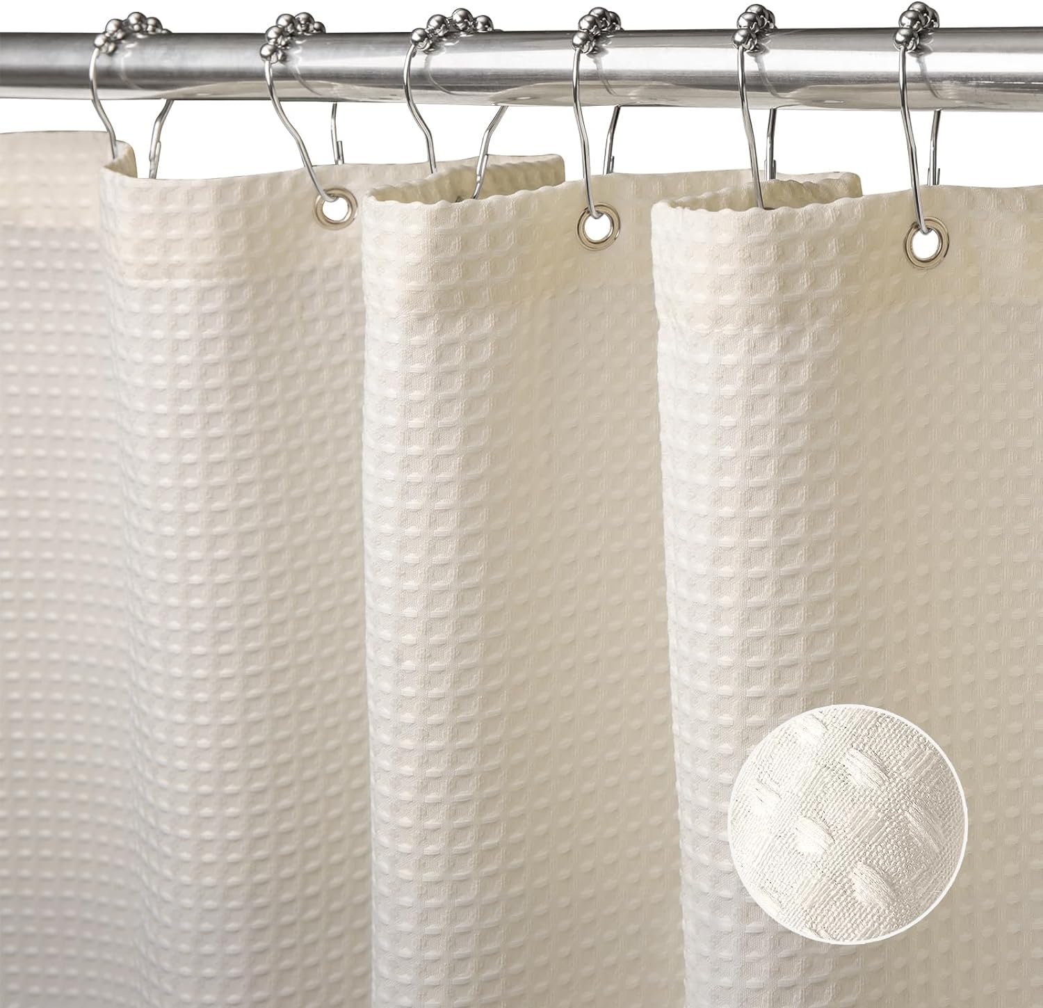 XBLDS Shower Curtain for Bathroom with Hooks Waffle Fabric Shower Curtain Heavy Duty Bath Curtain for Wet Room Bathtub Shower Stall, Weighted Hem, Water Resistant (Beige)