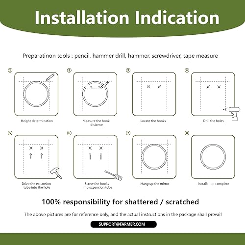 Miniatura 6 de FARMER Espejo redondo sin marco, espejo circular de 24 pulgadas con borde biselado de 1 pulgada, espejo de baño biselado para pared, tocador,
