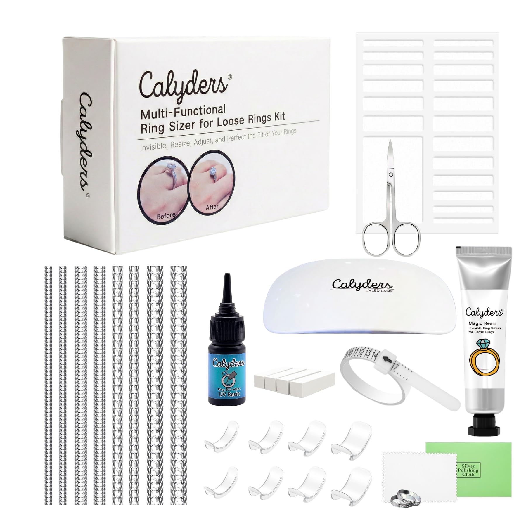 Kit de ajuste de tamaño de anillo 5 en 1 con tensor invisible y gel de resina para joyería