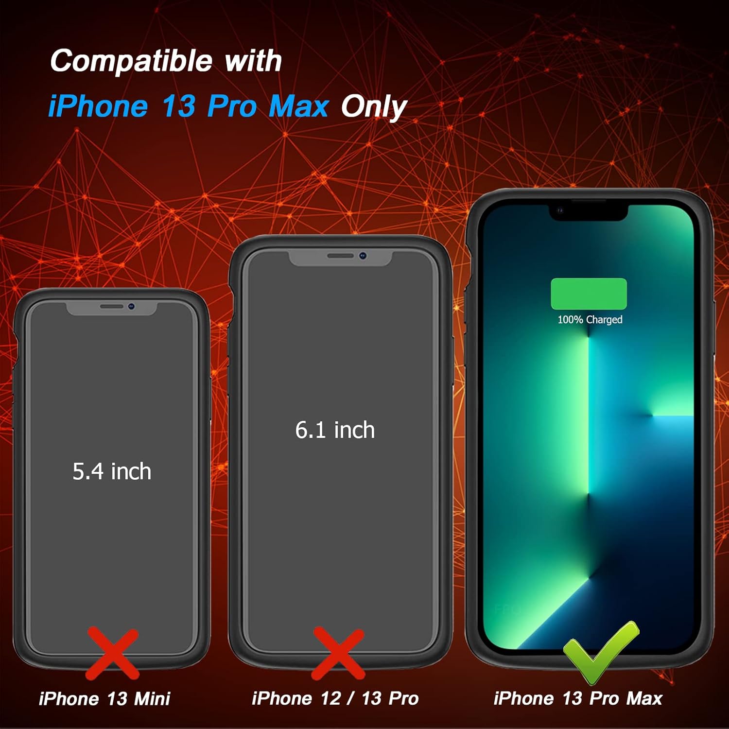 Battery Case for iPhone 13 Pro Max, [12000mAh] Enhanced Portable Protective Qi Wireless Charger Case Battery Pack with CarPlay Wireless Charging Case Compatible for iPhone 13 Pro Max (6.7 inch)-Black