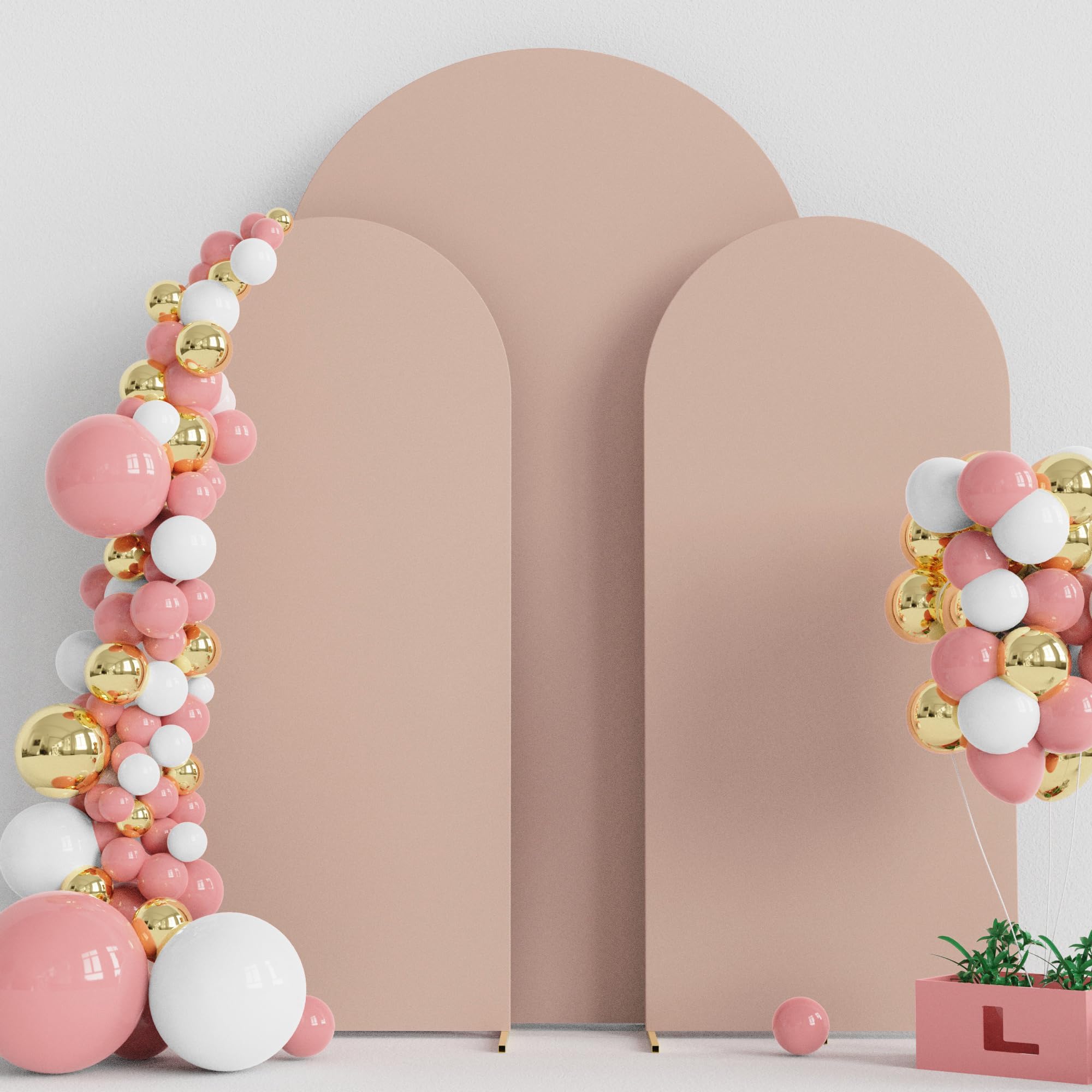 Wokceer Wedding Arch Backdrop Cover 7.2FT, 6FT, 6FT Spandex Set of 3 Wedding Arch Stand Covers Round Top Chiara Backdrop Stands Cover for Birthday Party Ceremony Banquet Decor Nude