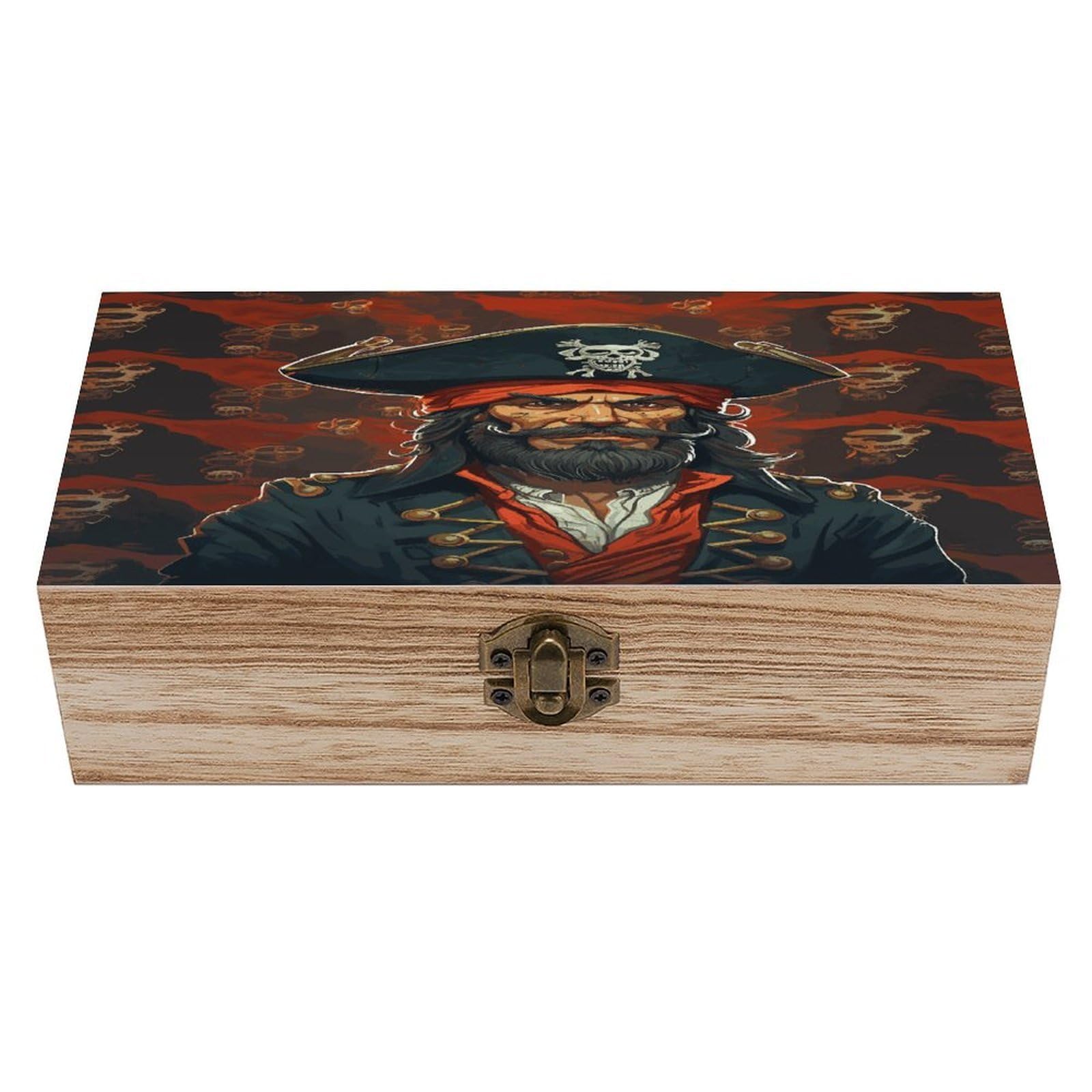 VstaDank Pirate Captain Wooden Keepsake Box with Hinged Lid Solid Wood Gift Boxes Beautifully Keepsake Box Jewellery Organiser Retro Memory Treasure Case with Lids Decorative Boxes