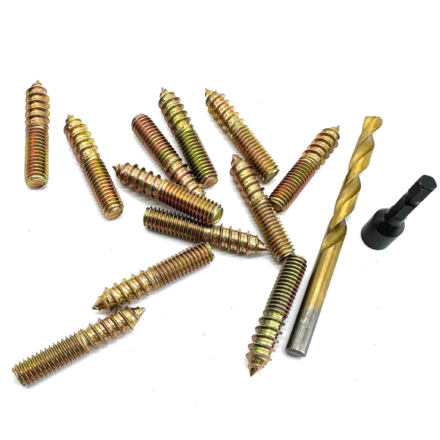 12Pack 3/8-16 x2Inch Hanger Bolts with Alloy-Steel Driver HSS Twist Drill Double Headed Bolts 3/8 Wood Dowel Screw Self-Tapping Hanger Bolts for Furniture