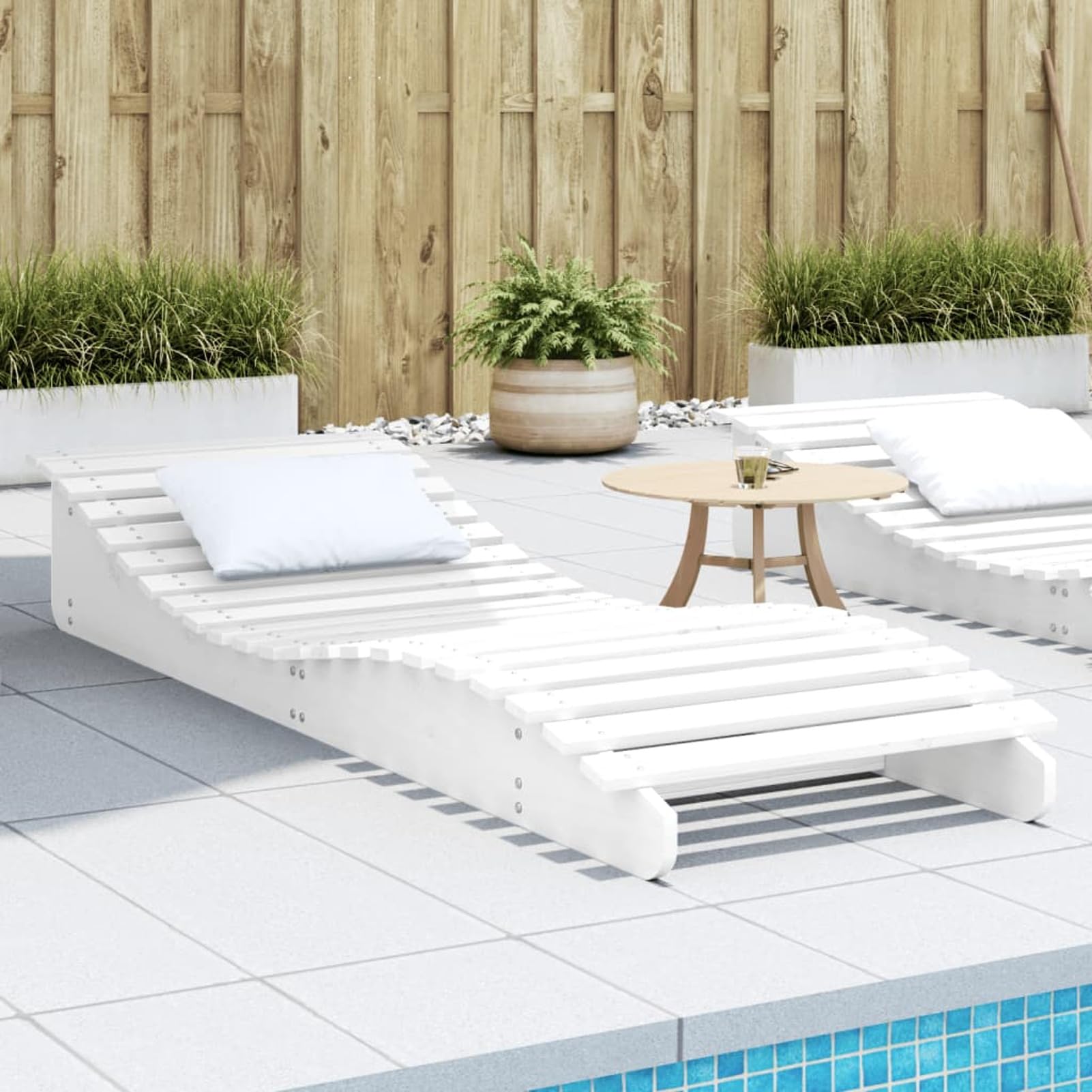 Iiaky White Sun Lounger 205X70x31.5 Cm Solid Wood Pine-Sun Bed Chair With High Backrest,Outdoor Chaise Lounge Chair For Poolside,Backyard And Garden