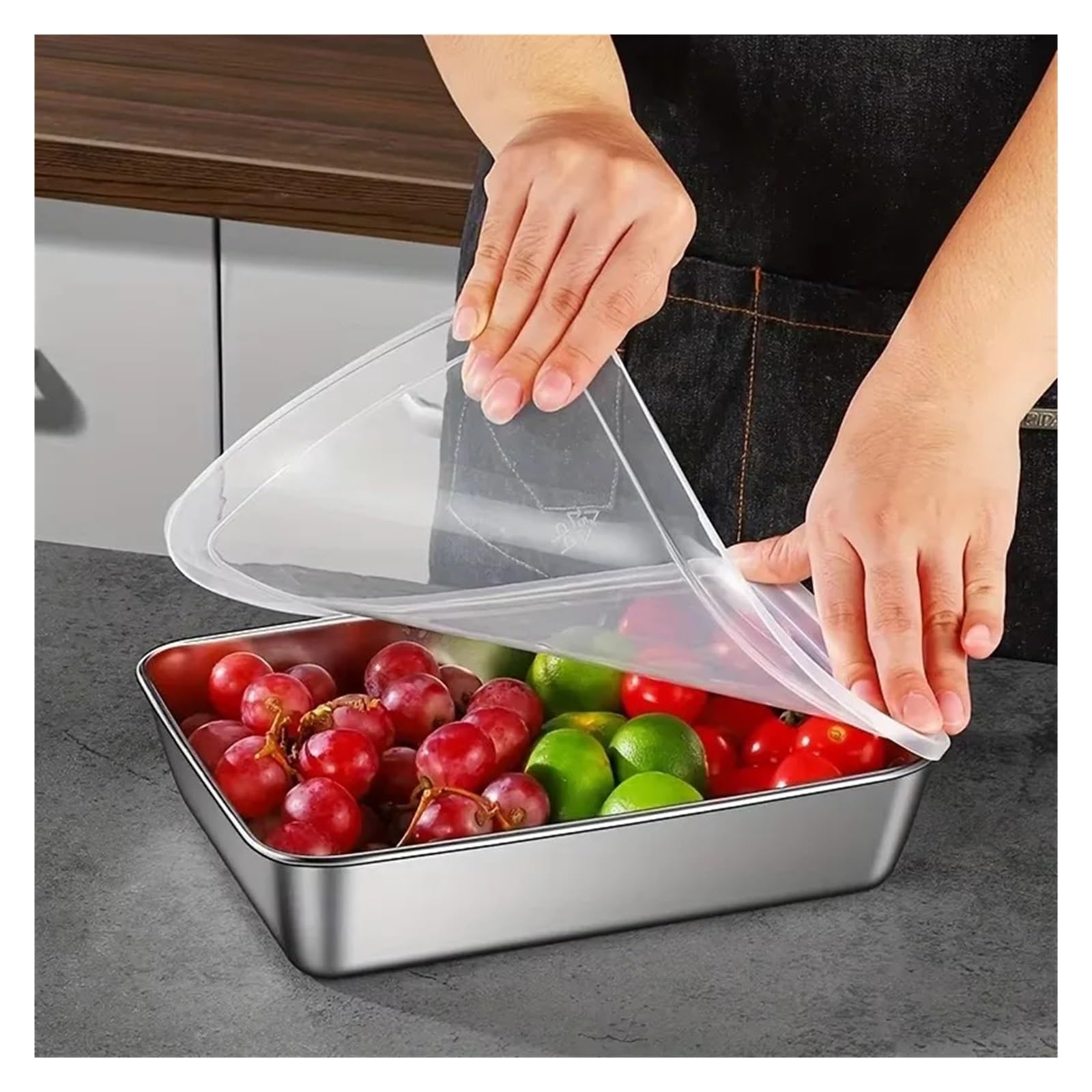 Contenitore Acciaio Inox per Alimenti Contenitori for la conservazione in acciaio inossidabile con coperchi sigillabili, impilabili, da 1/2/3 pezzi, for congelatore(3Pcs)